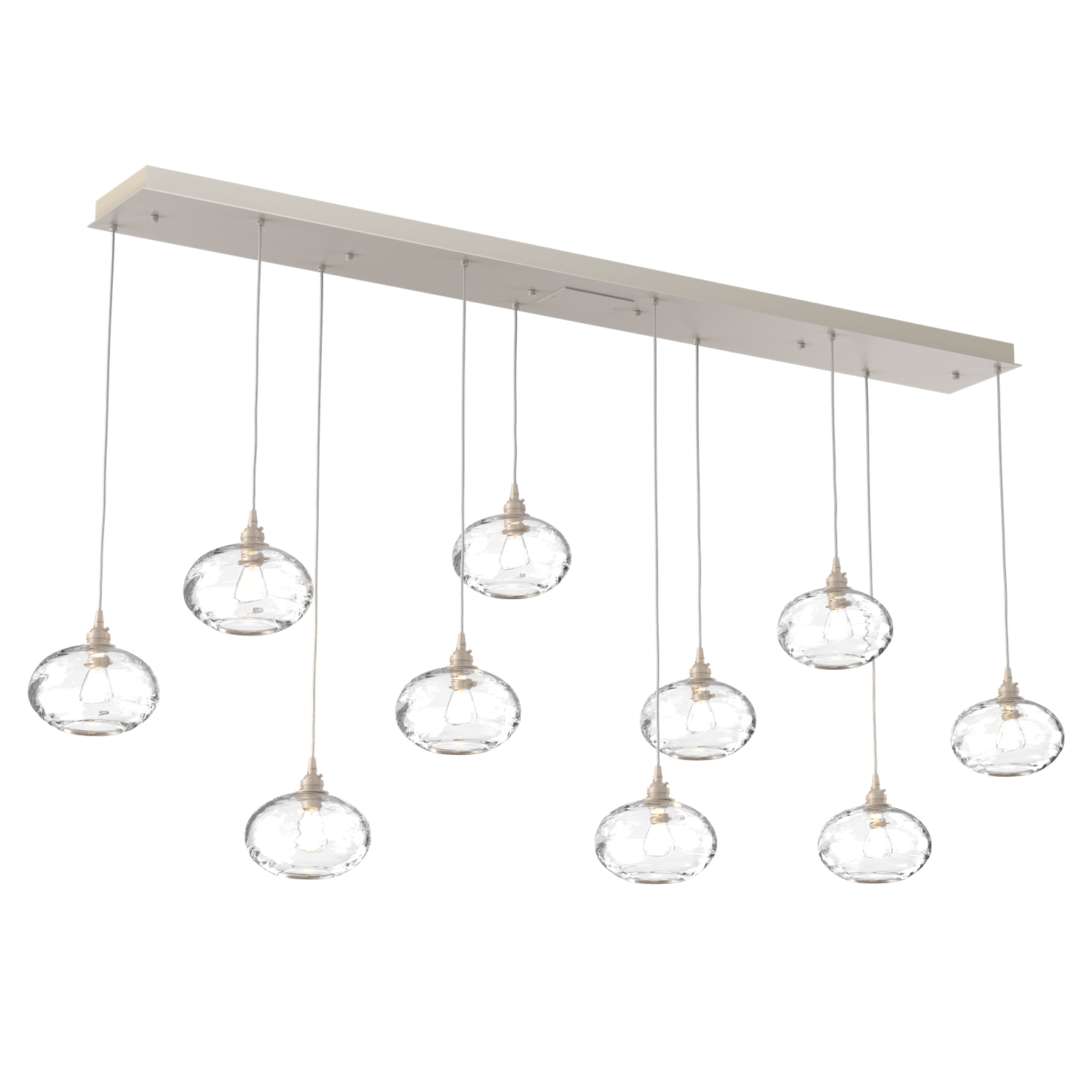 PLB0036-10-BS-OC-Hammerton-Studio-Optic-Blown-Glass-Coppa-10-light-linear-pendant-chandelier-with-metallic-beige-silver-finish-and-optic-clear-blown-glass-shades-and-incandescent-lamping