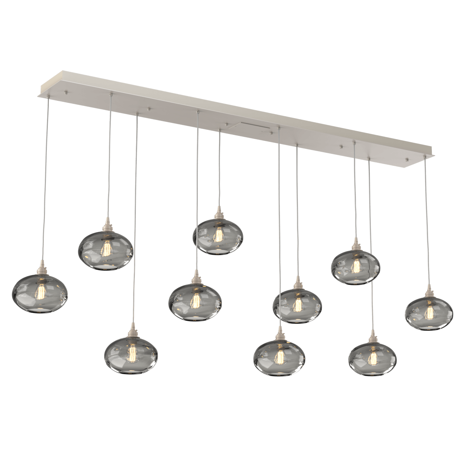 PLB0036-10-BS-OS-Hammerton-Studio-Optic-Blown-Glass-Coppa-10-light-linear-pendant-chandelier-with-metallic-beige-silver-finish-and-optic-smoke-blown-glass-shades-and-incandescent-lamping