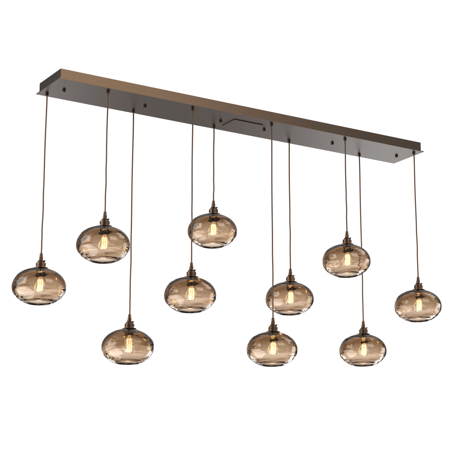 PLB0036-10-FB-OB-Hammerton-Studio-Optic-Blown-Glass-Coppa-10-light-linear-pendant-chandelier-with-flat-bronze-finish-and-optic-bronze-blown-glass-shades-and-incandescent-lamping