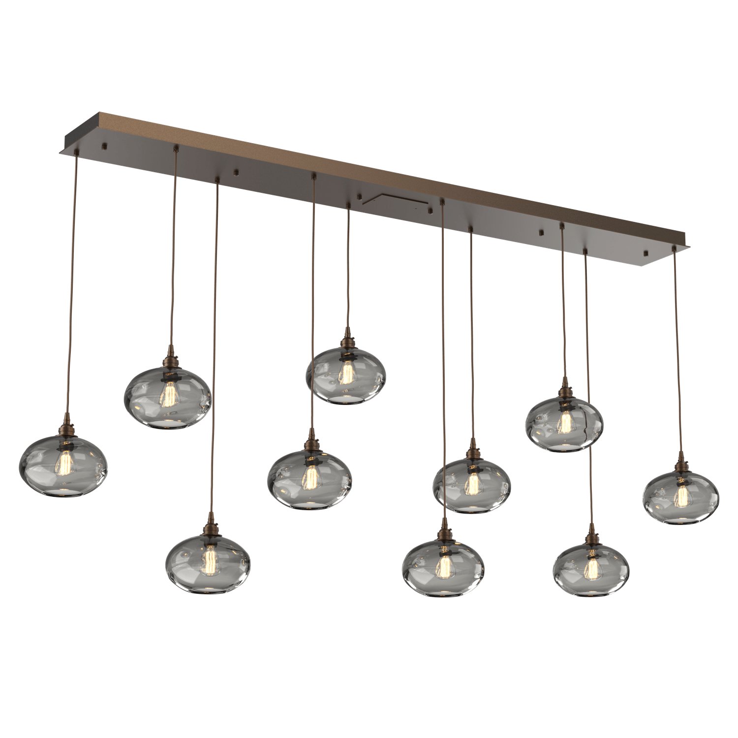 PLB0036-10-FB-OS-Hammerton-Studio-Optic-Blown-Glass-Coppa-10-light-linear-pendant-chandelier-with-flat-bronze-finish-and-optic-smoke-blown-glass-shades-and-incandescent-lamping