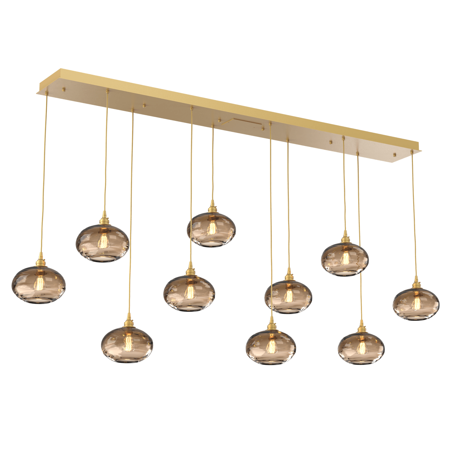PLB0036-10-GB-OB-Hammerton-Studio-Optic-Blown-Glass-Coppa-10-light-linear-pendant-chandelier-with-gilded-brass-finish-and-optic-bronze-blown-glass-shades-and-incandescent-lamping