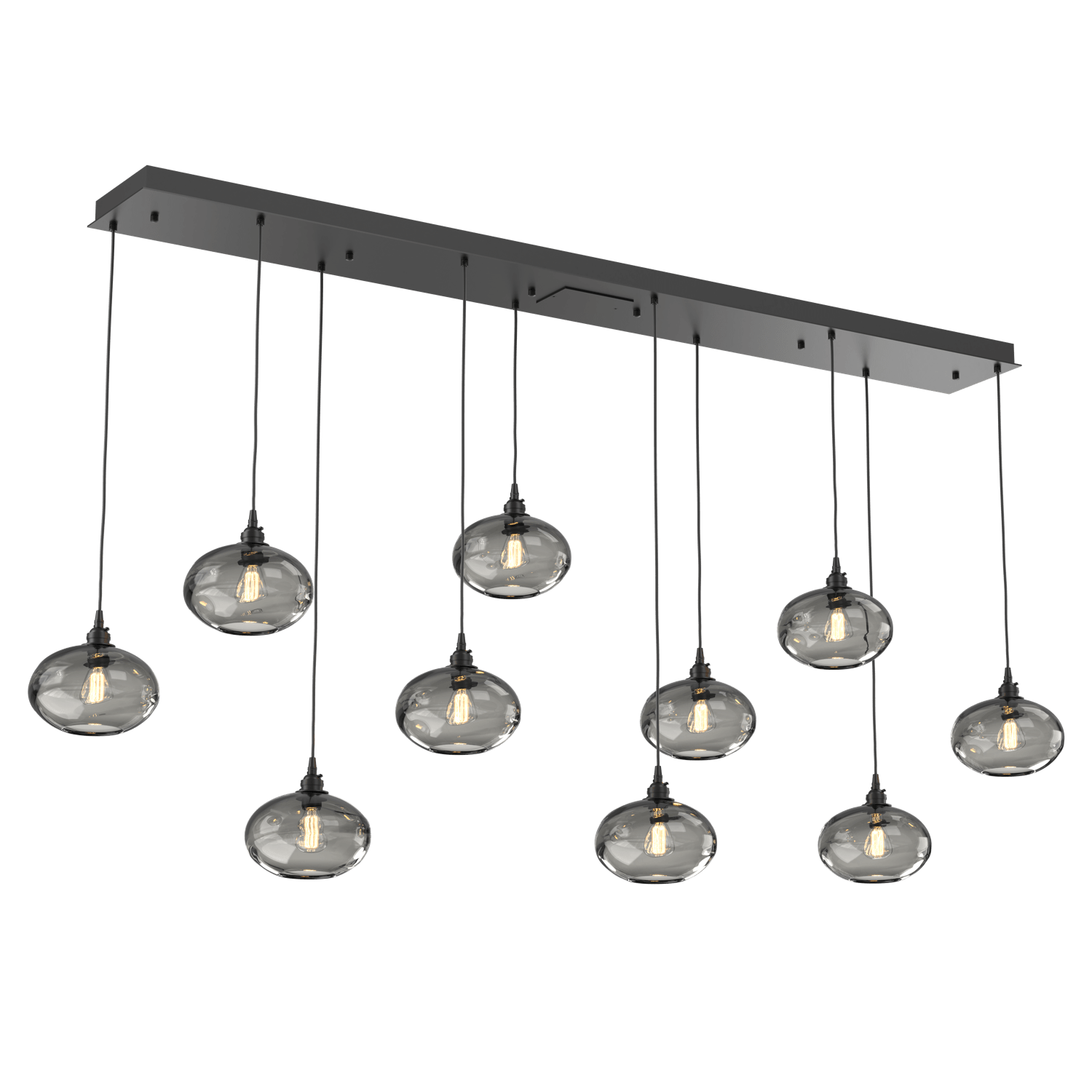 PLB0036-10-MB-OS-Hammerton-Studio-Optic-Blown-Glass-Coppa-10-light-linear-pendant-chandelier-with-matte-black-finish-and-optic-smoke-blown-glass-shades-and-incandescent-lamping