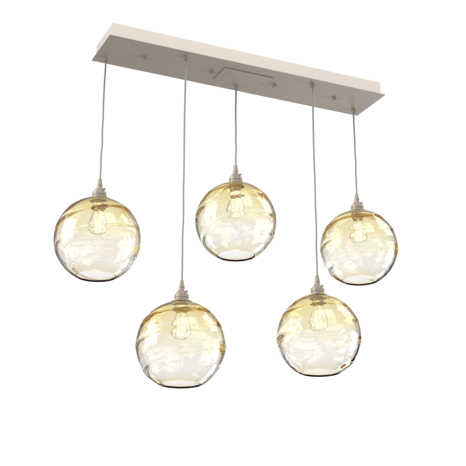 PLB0047-05-BS-OA-Hammerton-Studio-Optic-Blown-Glass-Terra-5-light-linear-pendant-chandelier-with-metallic-beige-silver-finish-and-optic-amber-blown-glass-shades-and-incandescent-lamping
