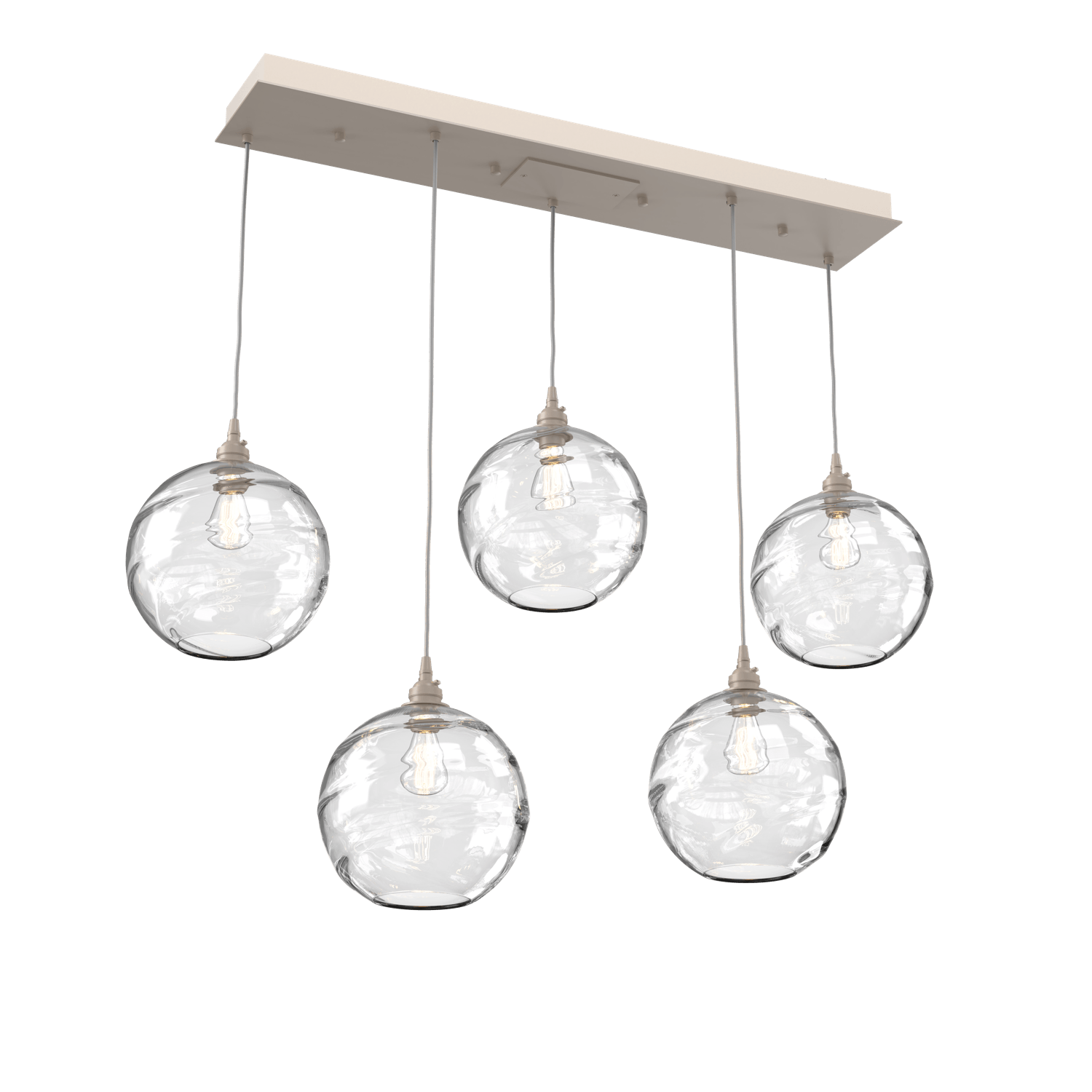 PLB0047-05-BS-OC-Hammerton-Studio-Optic-Blown-Glass-Terra-5-light-linear-pendant-chandelier-with-metallic-beige-silver-finish-and-optic-clear-blown-glass-shades-and-incandescent-lamping