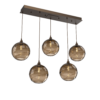 PLB0047-05-FB-OB-Hammerton-Studio-Optic-Blown-Glass-Terra-5-light-linear-pendant-chandelier-with-flat-bronze-finish-and-optic-bronze-blown-glass-shades-and-incandescent-lamping