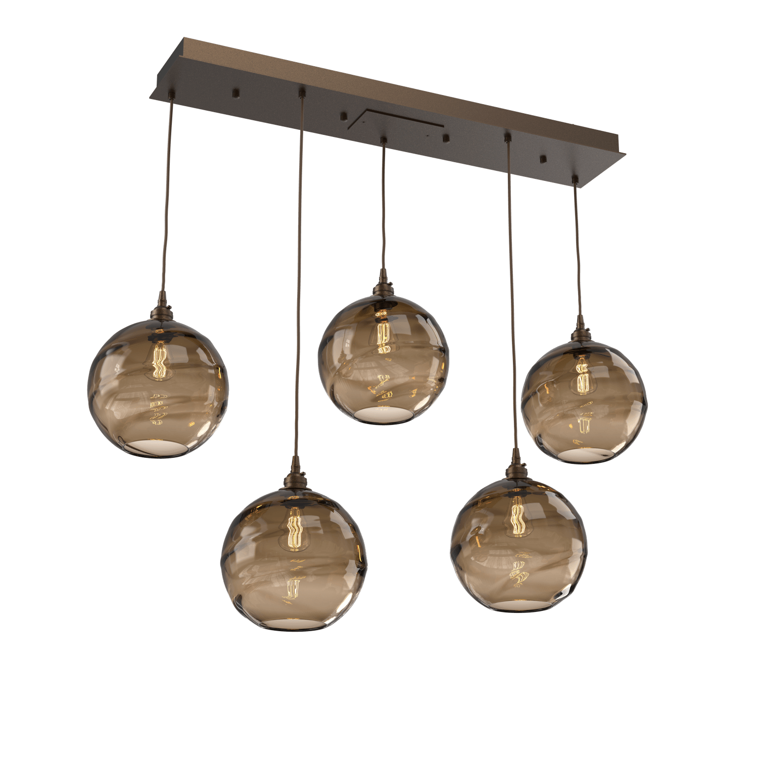 PLB0047-05-FB-OB-Hammerton-Studio-Optic-Blown-Glass-Terra-5-light-linear-pendant-chandelier-with-flat-bronze-finish-and-optic-bronze-blown-glass-shades-and-incandescent-lamping