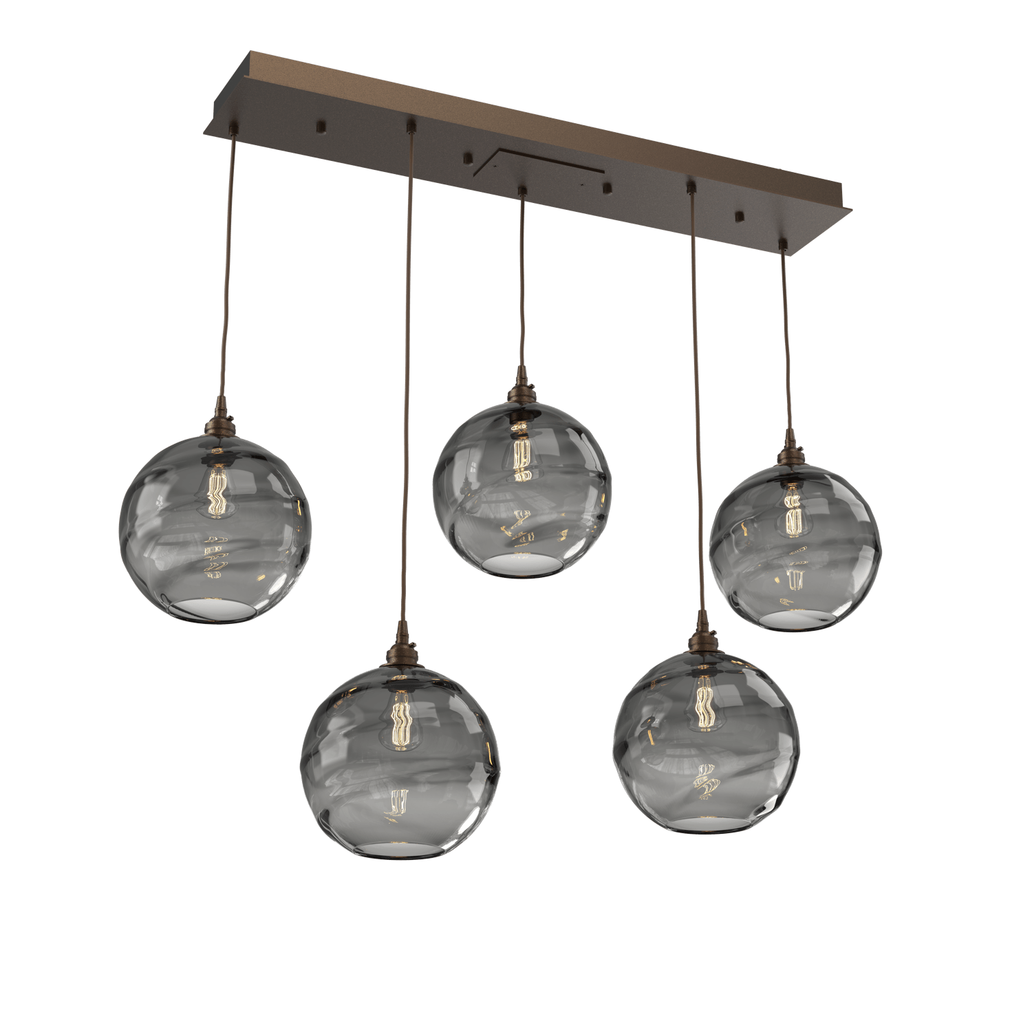 PLB0047-05-FB-OS-Hammerton-Studio-Optic-Blown-Glass-Terra-5-light-linear-pendant-chandelier-with-flat-bronze-finish-and-optic-smoke-blown-glass-shades-and-incandescent-lamping