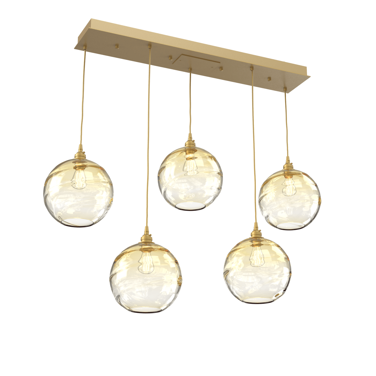 PLB0047-05-GB-OA-Hammerton-Studio-Optic-Blown-Glass-Terra-5-light-linear-pendant-chandelier-with-gilded-brass-finish-and-optic-amber-blown-glass-shades-and-incandescent-lamping