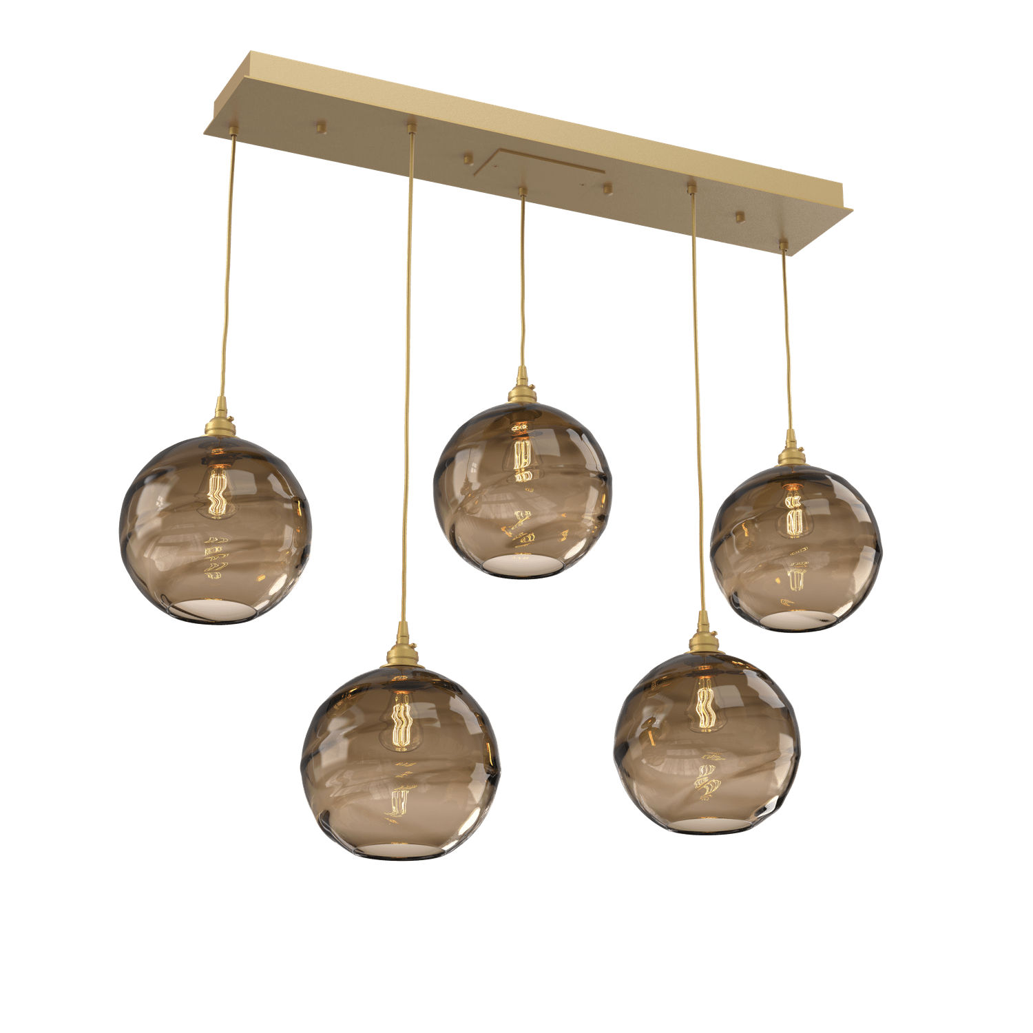 PLB0047-05-GB-OB-Hammerton-Studio-Optic-Blown-Glass-Terra-5-light-linear-pendant-chandelier-with-gilded-brass-finish-and-optic-bronze-blown-glass-shades-and-incandescent-lamping