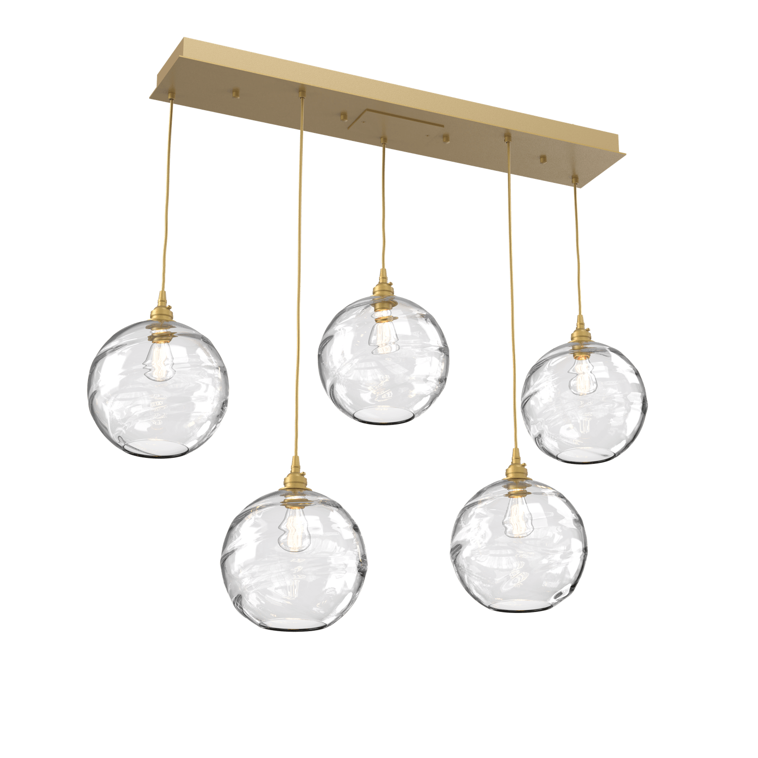 PLB0047-05-GB-OC-Hammerton-Studio-Optic-Blown-Glass-Terra-5-light-linear-pendant-chandelier-with-gilded-brass-finish-and-optic-clear-blown-glass-shades-and-incandescent-lamping