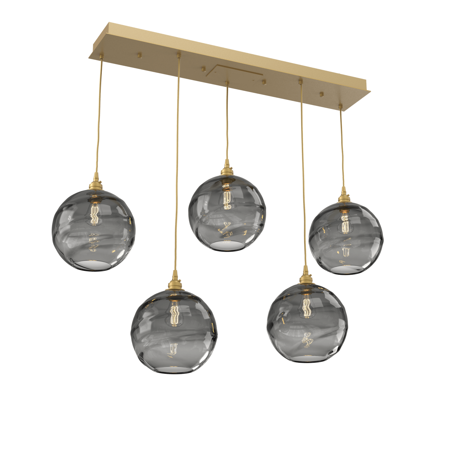 PLB0047-05-GB-OS-Hammerton-Studio-Optic-Blown-Glass-Terra-5-light-linear-pendant-chandelier-with-gilded-brass-finish-and-optic-smoke-blown-glass-shades-and-incandescent-lamping