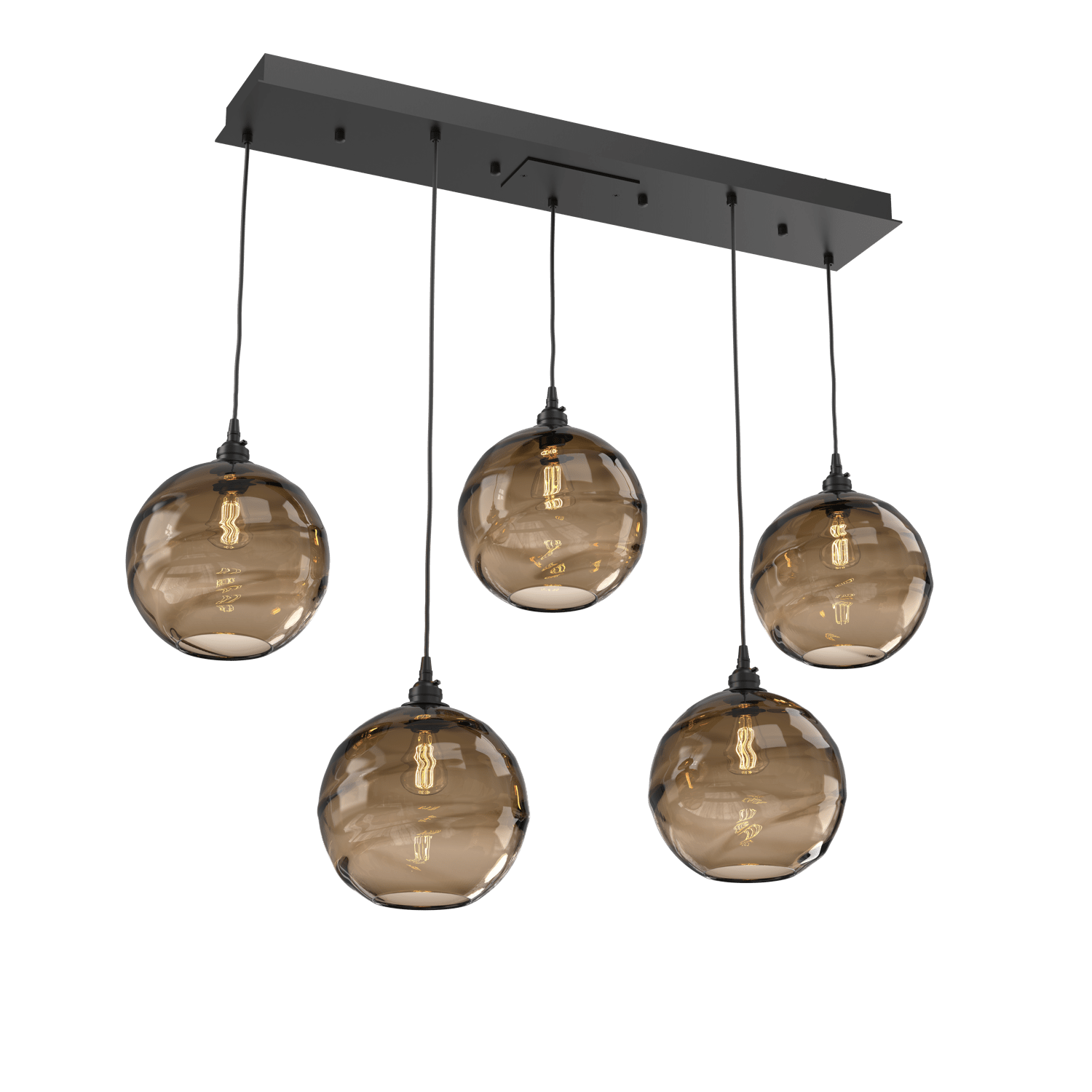 PLB0047-05-MB-OB-Hammerton-Studio-Optic-Blown-Glass-Terra-5-light-linear-pendant-chandelier-with-matte-black-finish-and-optic-bronze-blown-glass-shades-and-incandescent-lamping