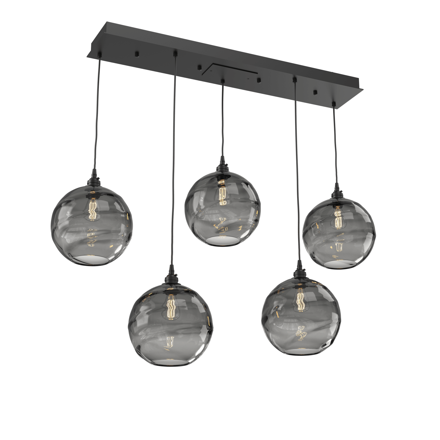PLB0047-05-MB-OS-Hammerton-Studio-Optic-Blown-Glass-Terra-5-light-linear-pendant-chandelier-with-matte-black-finish-and-optic-smoke-blown-glass-shades-and-incandescent-lamping