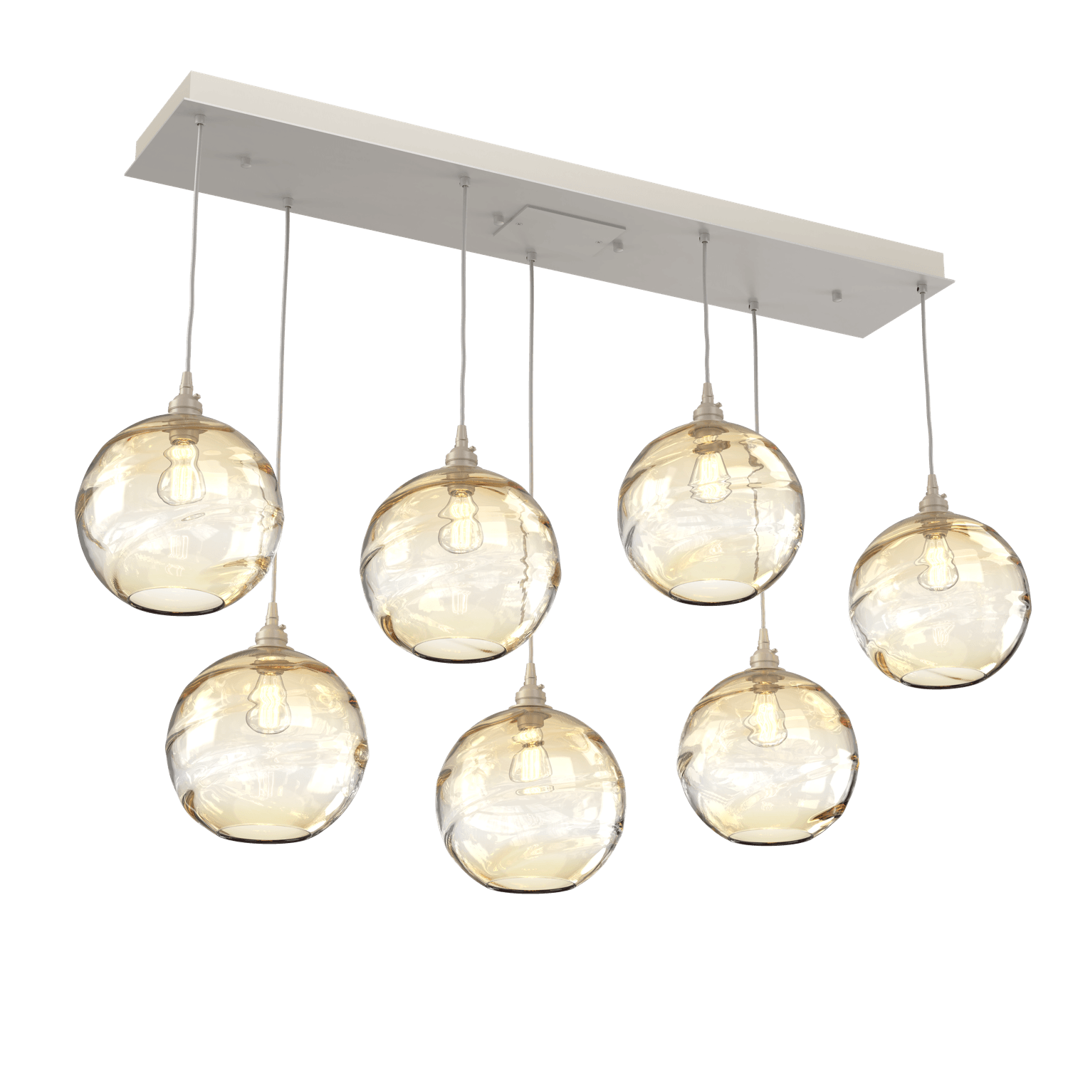 PLB0047-07-BS-OA-Hammerton-Studio-Optic-Blown-Glass-Terra-7-light-linear-pendant-chandelier-with-metallic-beige-silver-finish-and-optic-amber-blown-glass-shades-and-incandescent-lamping
