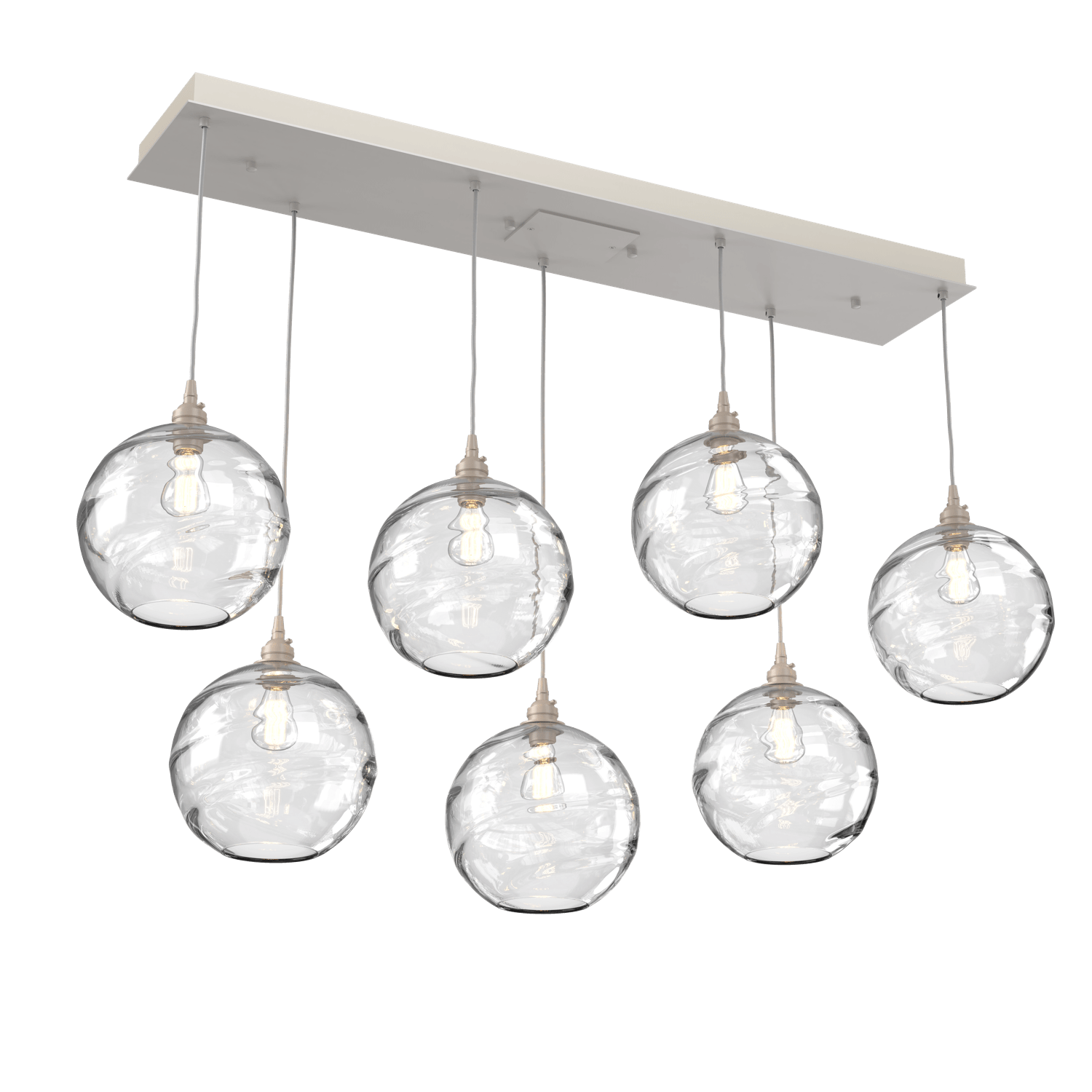 PLB0047-07-BS-OC-Hammerton-Studio-Optic-Blown-Glass-Terra-7-light-linear-pendant-chandelier-with-metallic-beige-silver-finish-and-optic-clear-blown-glass-shades-and-incandescent-lamping
