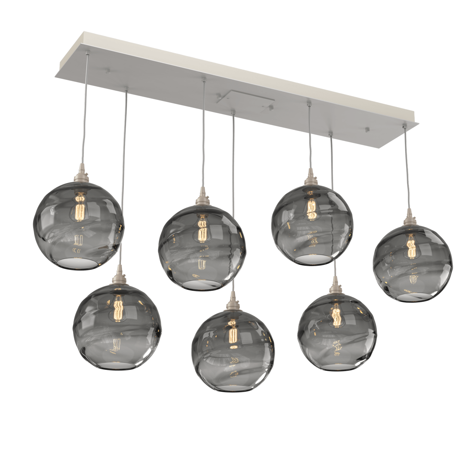 PLB0047-07-BS-OS-Hammerton-Studio-Optic-Blown-Glass-Terra-7-light-linear-pendant-chandelier-with-metallic-beige-silver-finish-and-optic-smoke-blown-glass-shades-and-incandescent-lamping