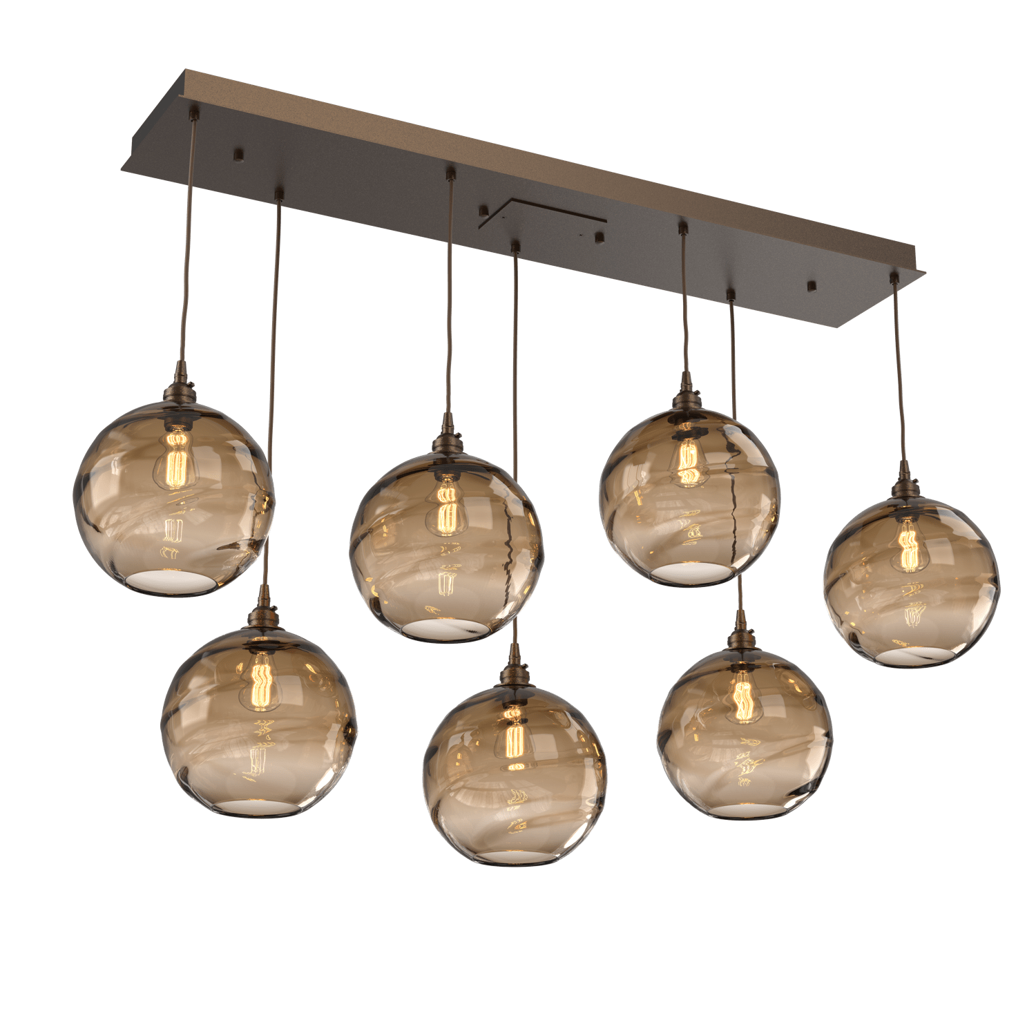 PLB0047-07-FB-OB-Hammerton-Studio-Optic-Blown-Glass-Terra-7-light-linear-pendant-chandelier-with-flat-bronze-finish-and-optic-bronze-blown-glass-shades-and-incandescent-lamping