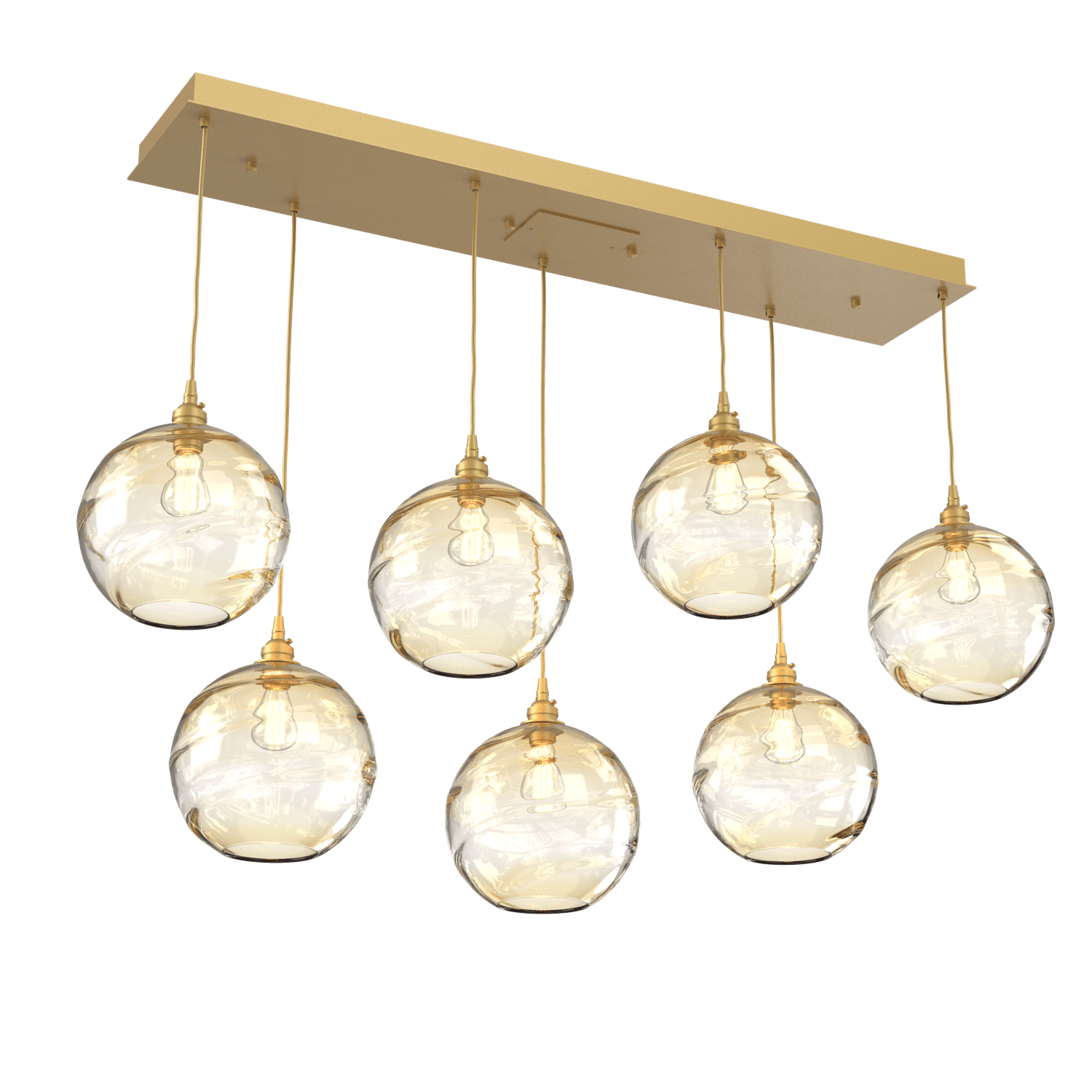 PLB0047-07-GB-OA-Hammerton-Studio-Optic-Blown-Glass-Terra-7-light-linear-pendant-chandelier-with-gilded-brass-finish-and-optic-amber-blown-glass-shades-and-incandescent-lamping