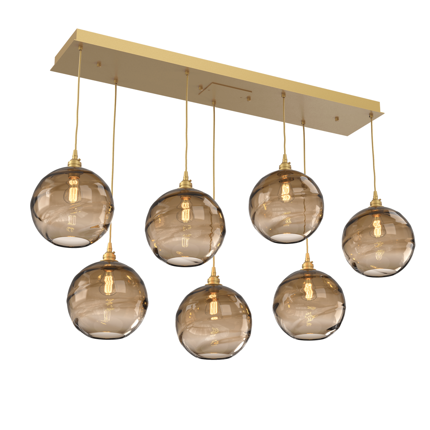 PLB0047-07-GB-OB-Hammerton-Studio-Optic-Blown-Glass-Terra-7-light-linear-pendant-chandelier-with-gilded-brass-finish-and-optic-bronze-blown-glass-shades-and-incandescent-lamping