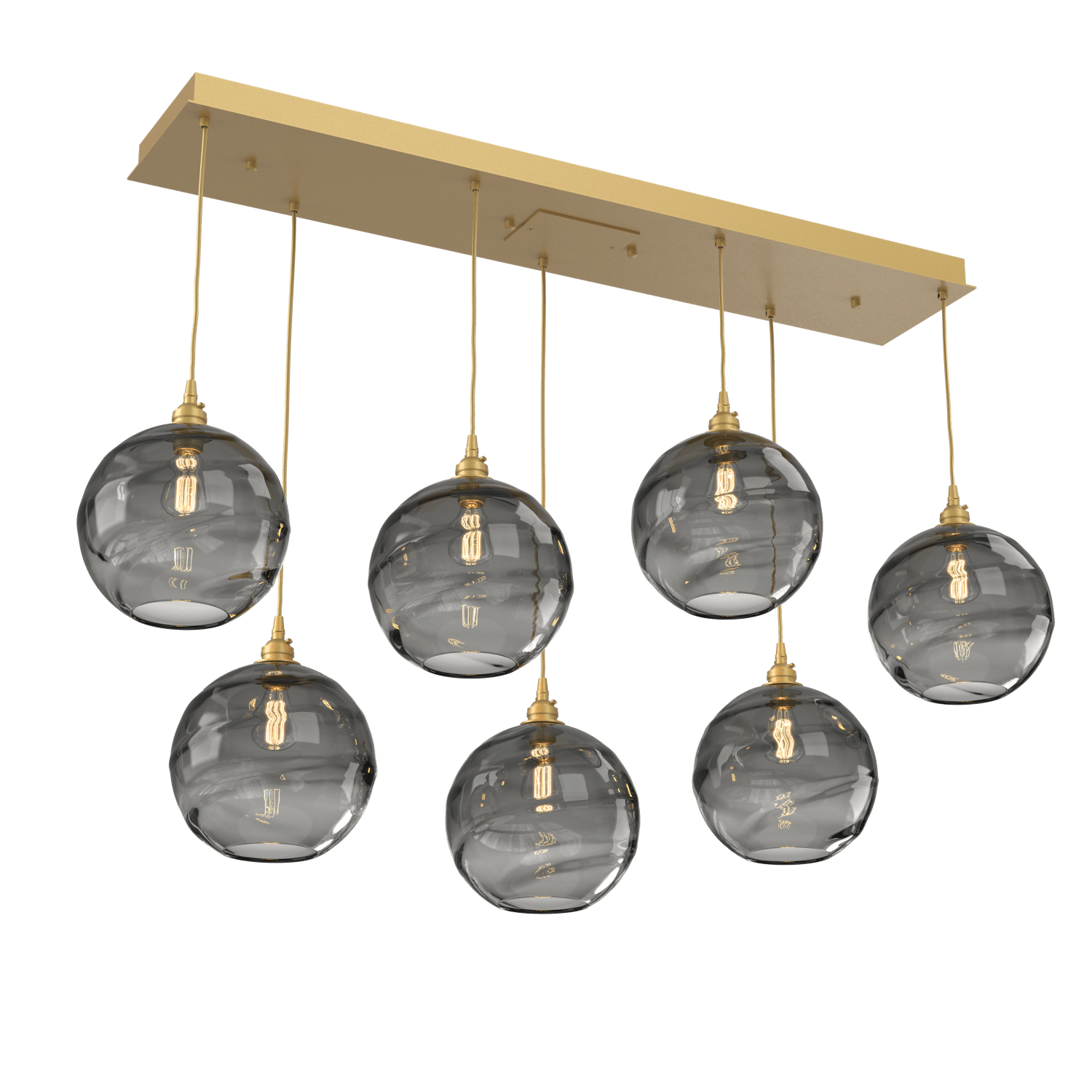 PLB0047-07-GB-OS-Hammerton-Studio-Optic-Blown-Glass-Terra-7-light-linear-pendant-chandelier-with-gilded-brass-finish-and-optic-smoke-blown-glass-shades-and-incandescent-lamping