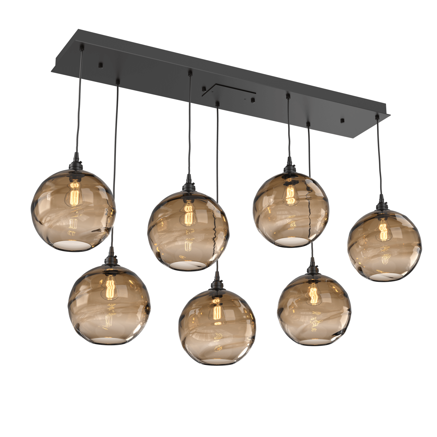 PLB0047-07-MB-OB-Hammerton-Studio-Optic-Blown-Glass-Terra-7-light-linear-pendant-chandelier-with-matte-black-finish-and-optic-bronze-blown-glass-shades-and-incandescent-lamping