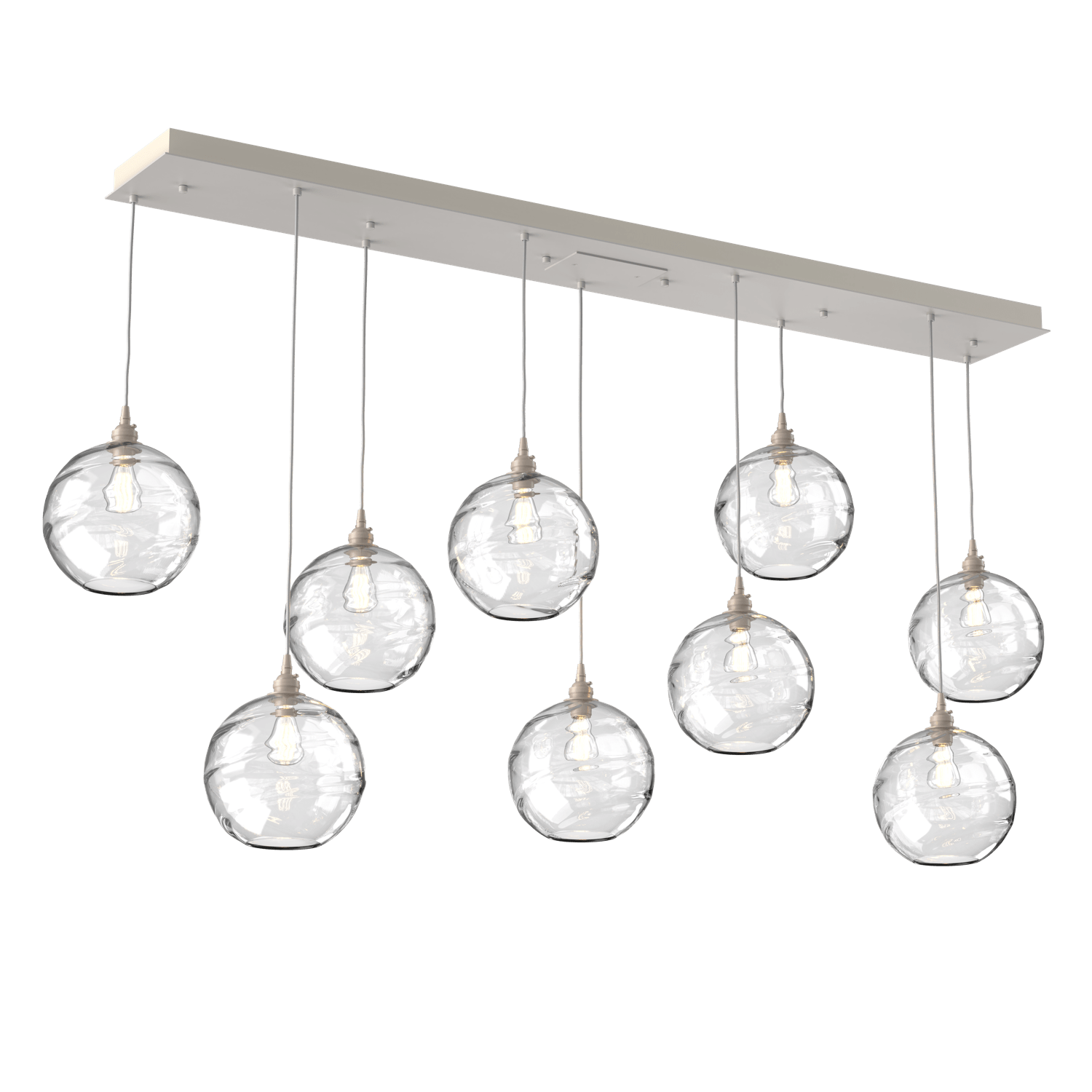 PLB0047-09-BS-OC-Hammerton-Studio-Optic-Blown-Glass-Terra-9-light-linear-pendant-chandelier-with-metallic-beige-silver-finish-and-optic-clear-blown-glass-shades-and-incandescent-lamping