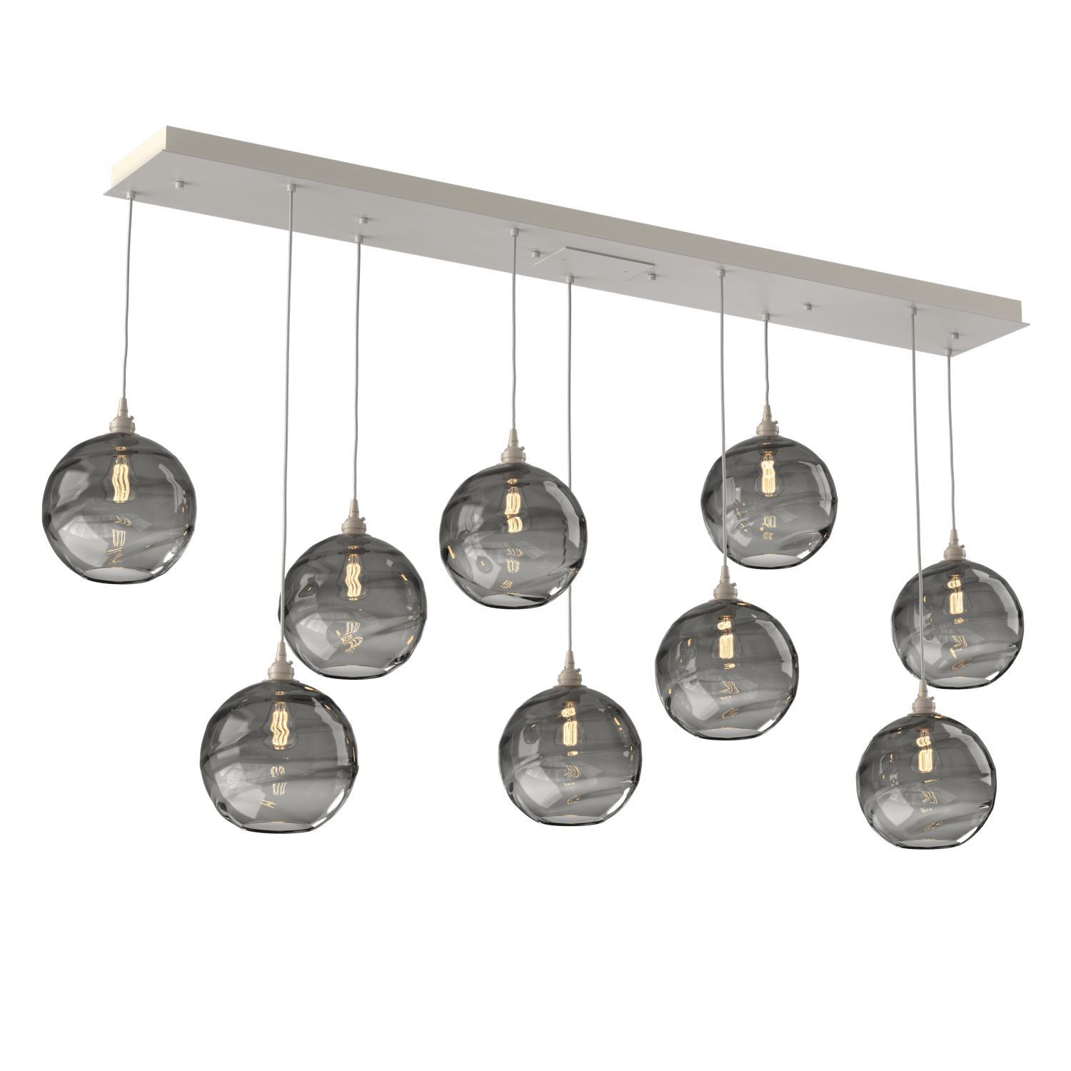 PLB0047-09-BS-OS-Hammerton-Studio-Optic-Blown-Glass-Terra-9-light-linear-pendant-chandelier-with-metallic-beige-silver-finish-and-optic-smoke-blown-glass-shades-and-incandescent-lamping