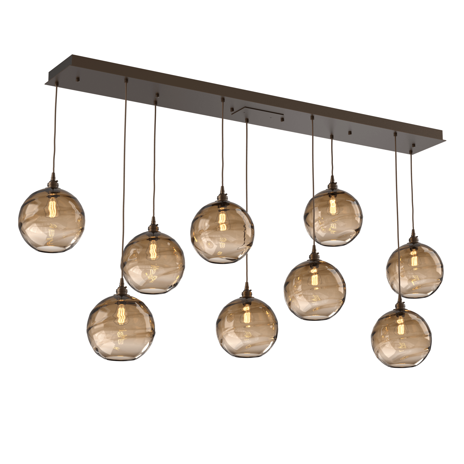 PLB0047-09-FB-OB-Hammerton-Studio-Optic-Blown-Glass-Terra-9-light-linear-pendant-chandelier-with-flat-bronze-finish-and-optic-bronze-blown-glass-shades-and-incandescent-lamping