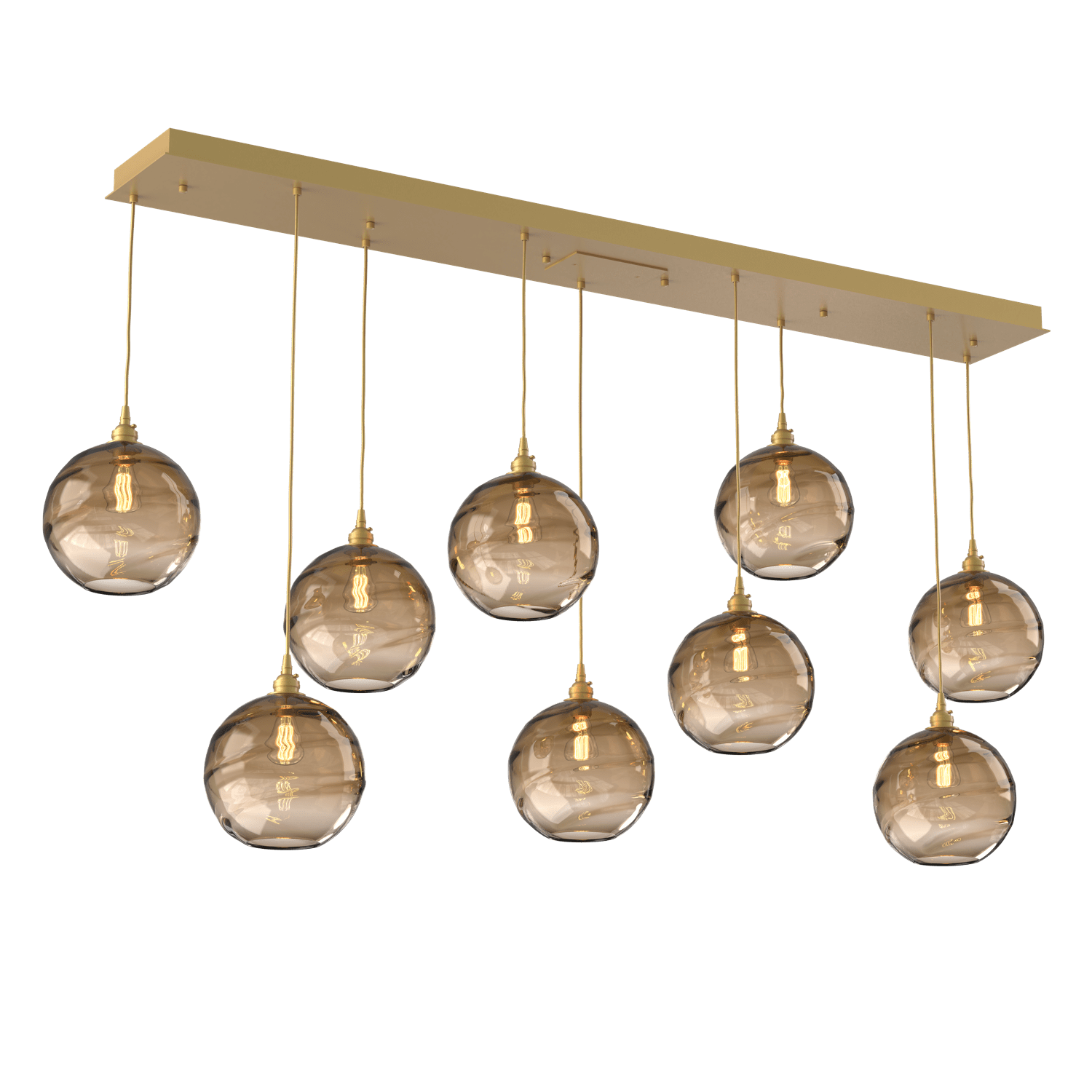 PLB0047-09-GB-OB-Hammerton-Studio-Optic-Blown-Glass-Terra-9-light-linear-pendant-chandelier-with-gilded-brass-finish-and-optic-bronze-blown-glass-shades-and-incandescent-lamping