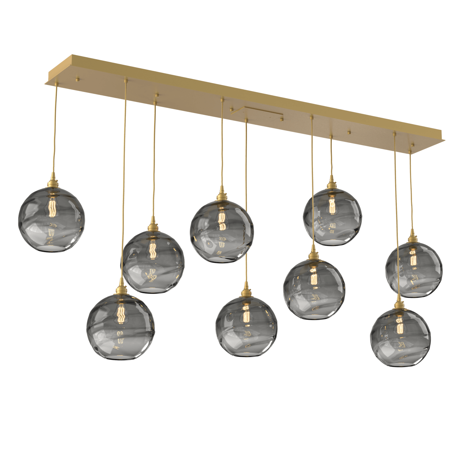 PLB0047-09-GB-OS-Hammerton-Studio-Optic-Blown-Glass-Terra-9-light-linear-pendant-chandelier-with-gilded-brass-finish-and-optic-smoke-blown-glass-shades-and-incandescent-lamping