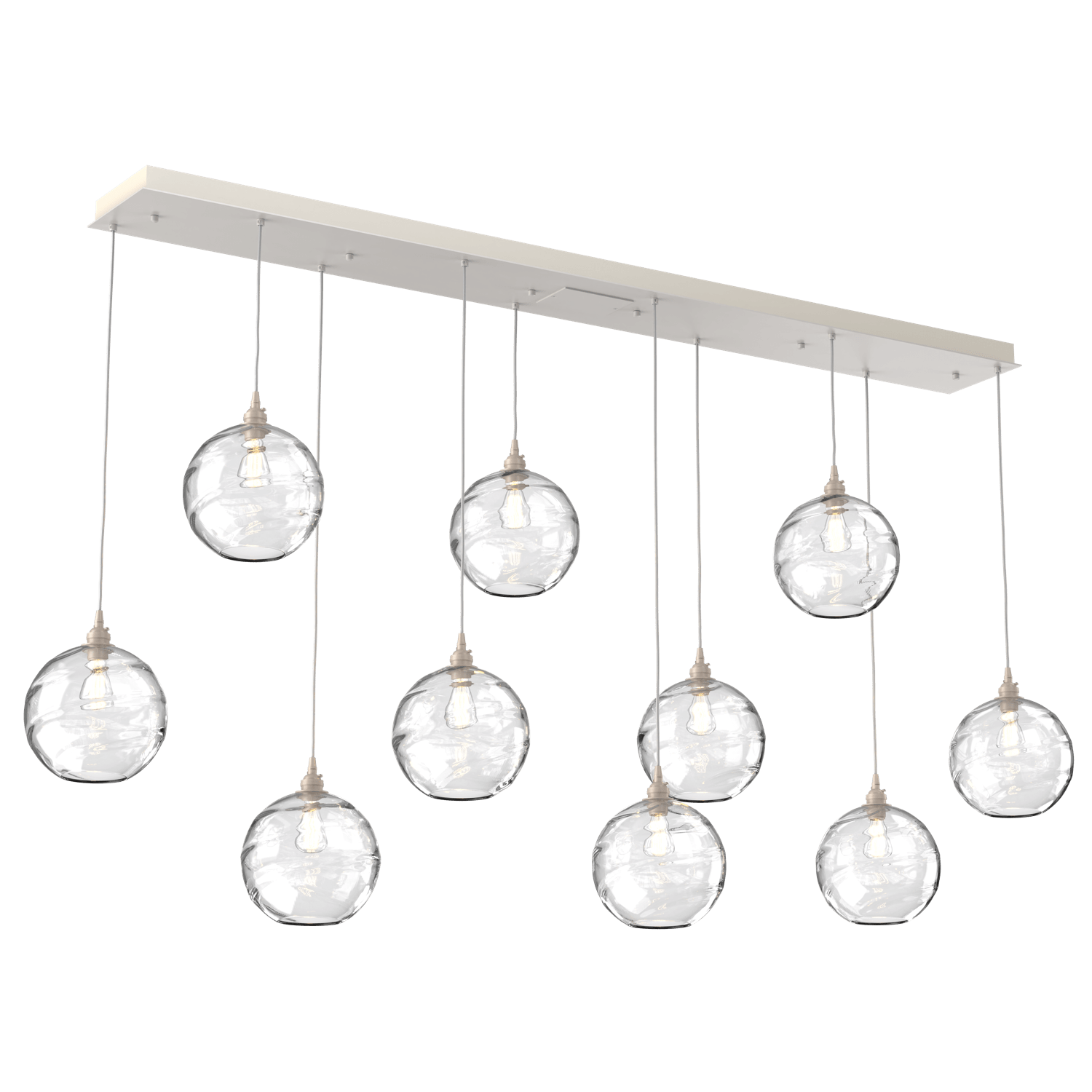 PLB0047-10-BS-OC-Hammerton-Studio-Optic-Blown-Glass-Terra-10-light-linear-pendant-chandelier-with-metallic-beige-silver-finish-and-optic-clear-blown-glass-shades-and-incandescent-lamping