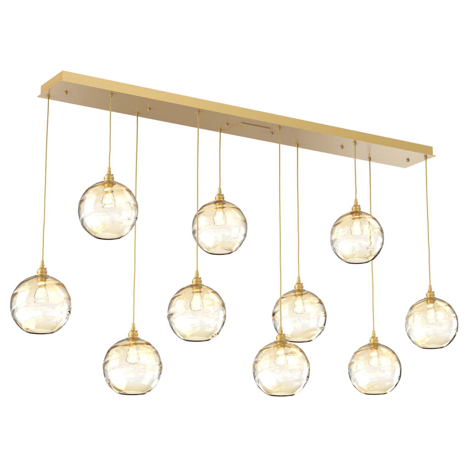 PLB0047-10-GB-OA-Hammerton-Studio-Optic-Blown-Glass-Terra-10-light-linear-pendant-chandelier-with-gilded-brass-finish-and-optic-amber-blown-glass-shades-and-incandescent-lamping