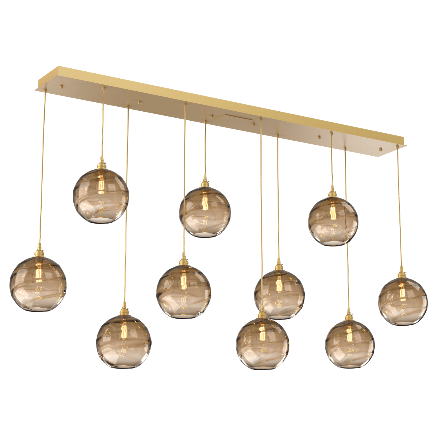 PLB0047-10-GB-OB-Hammerton-Studio-Optic-Blown-Glass-Terra-10-light-linear-pendant-chandelier-with-gilded-brass-finish-and-optic-bronze-blown-glass-shades-and-incandescent-lamping