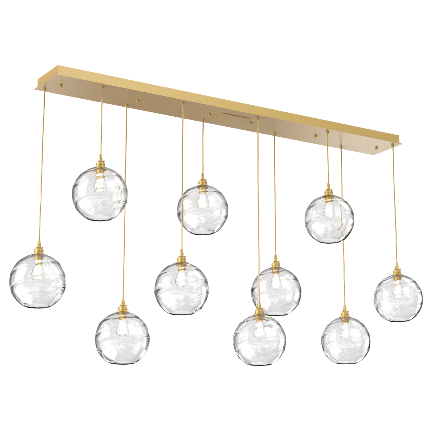 PLB0047-10-GB-OC-Hammerton-Studio-Optic-Blown-Glass-Terra-10-light-linear-pendant-chandelier-with-gilded-brass-finish-and-optic-clear-blown-glass-shades-and-incandescent-lamping
