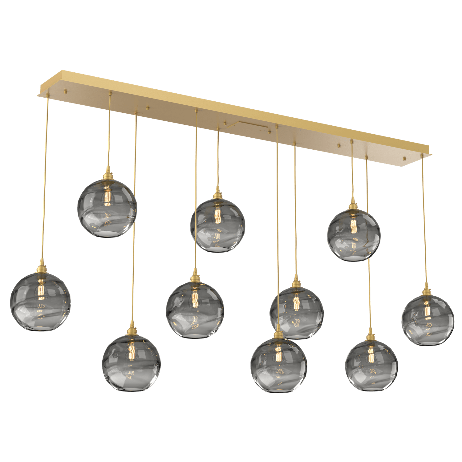 PLB0047-10-GB-OS-Hammerton-Studio-Optic-Blown-Glass-Terra-10-light-linear-pendant-chandelier-with-gilded-brass-finish-and-optic-smoke-blown-glass-shades-and-incandescent-lamping