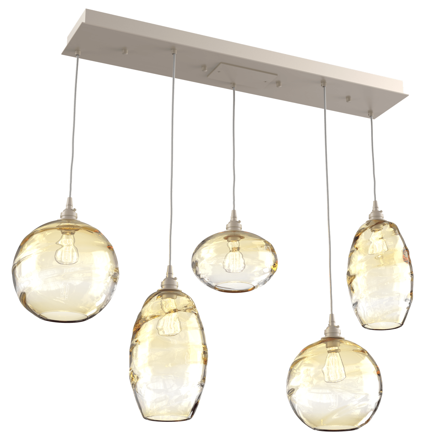 PLB0048-05-BS-OA-Hammerton-Studio-Optic-Blown-Glass-Misto-5-light-linear-pendant-chandelier-with-metallic-beige-silver-finish-and-optic-amber-blown-glass-shades-and-incandescent-lamping