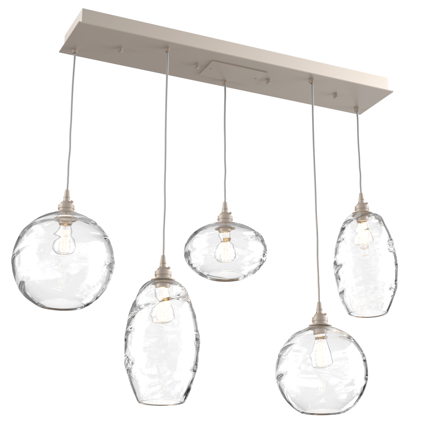 PLB0048-05-BS-OC-Hammerton-Studio-Optic-Blown-Glass-Misto-5-light-linear-pendant-chandelier-with-metallic-beige-silver-finish-and-optic-clear-blown-glass-shades-and-incandescent-lamping