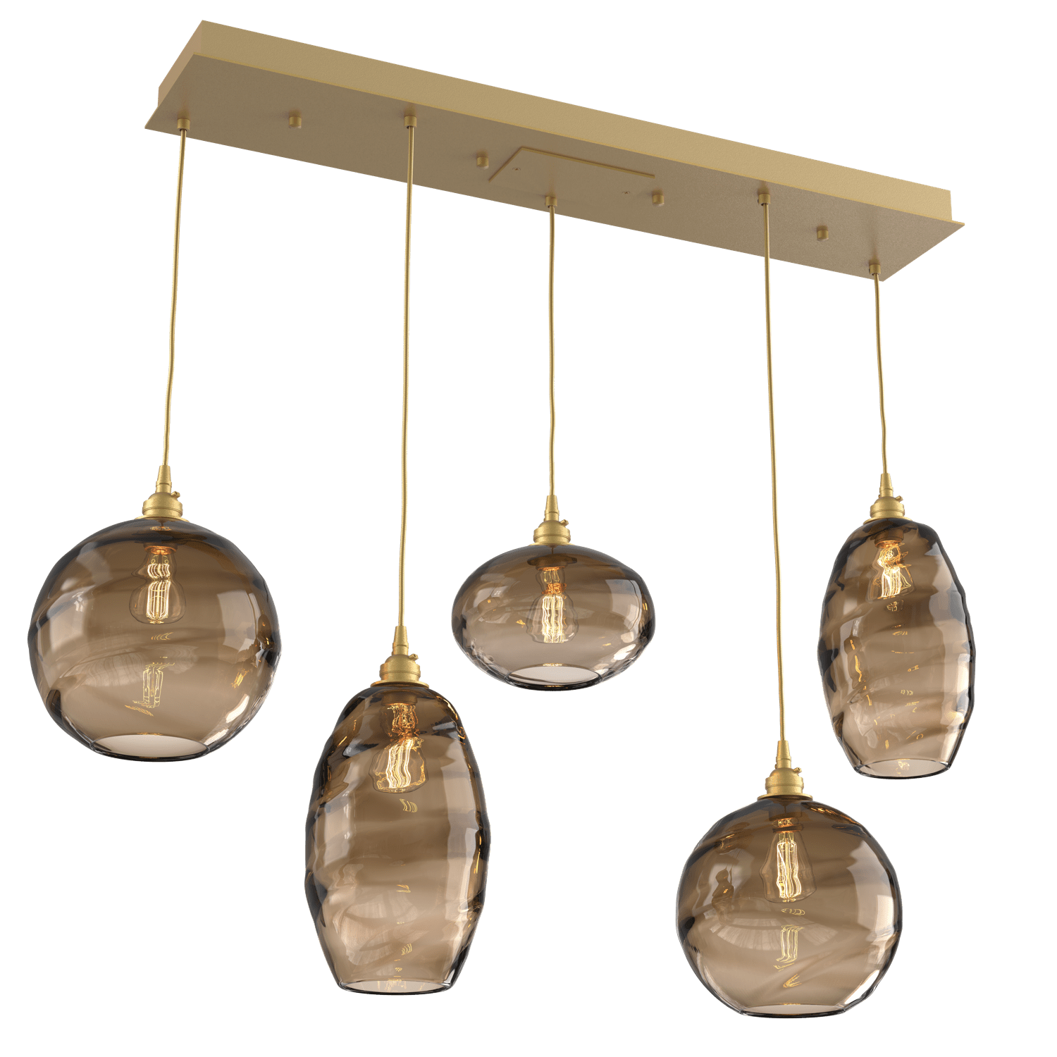 PLB0048-05-GB-OB-Hammerton-Studio-Optic-Blown-Glass-Misto-5-light-linear-pendant-chandelier-with-gilded-brass-finish-and-optic-bronze-blown-glass-shades-and-incandescent-lamping
