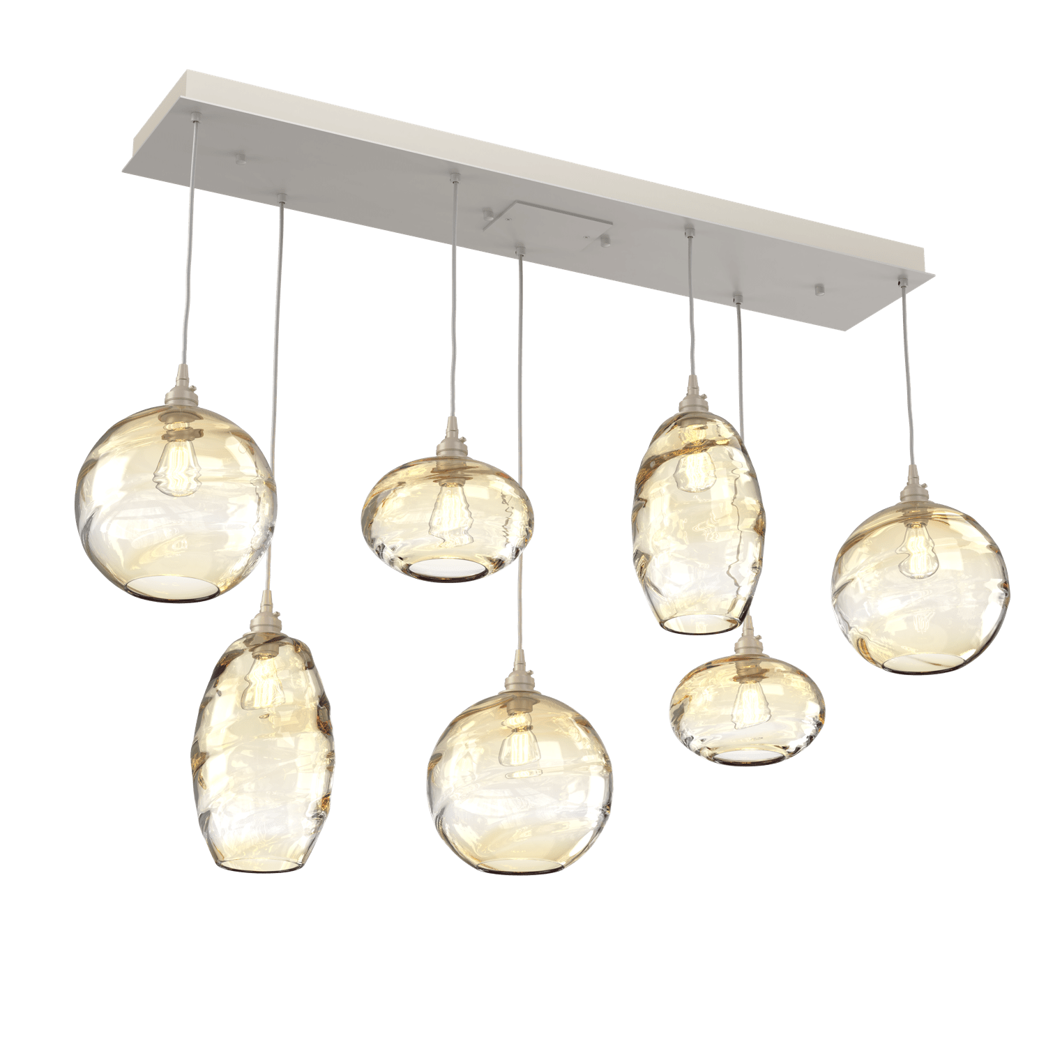 PLB0048-07-BS-OA-Hammerton-Studio-Optic-Blown-Glass-Misto-7-light-linear-pendant-chandelier-with-metallic-beige-silver-finish-and-optic-amber-blown-glass-shades-and-incandescent-lamping