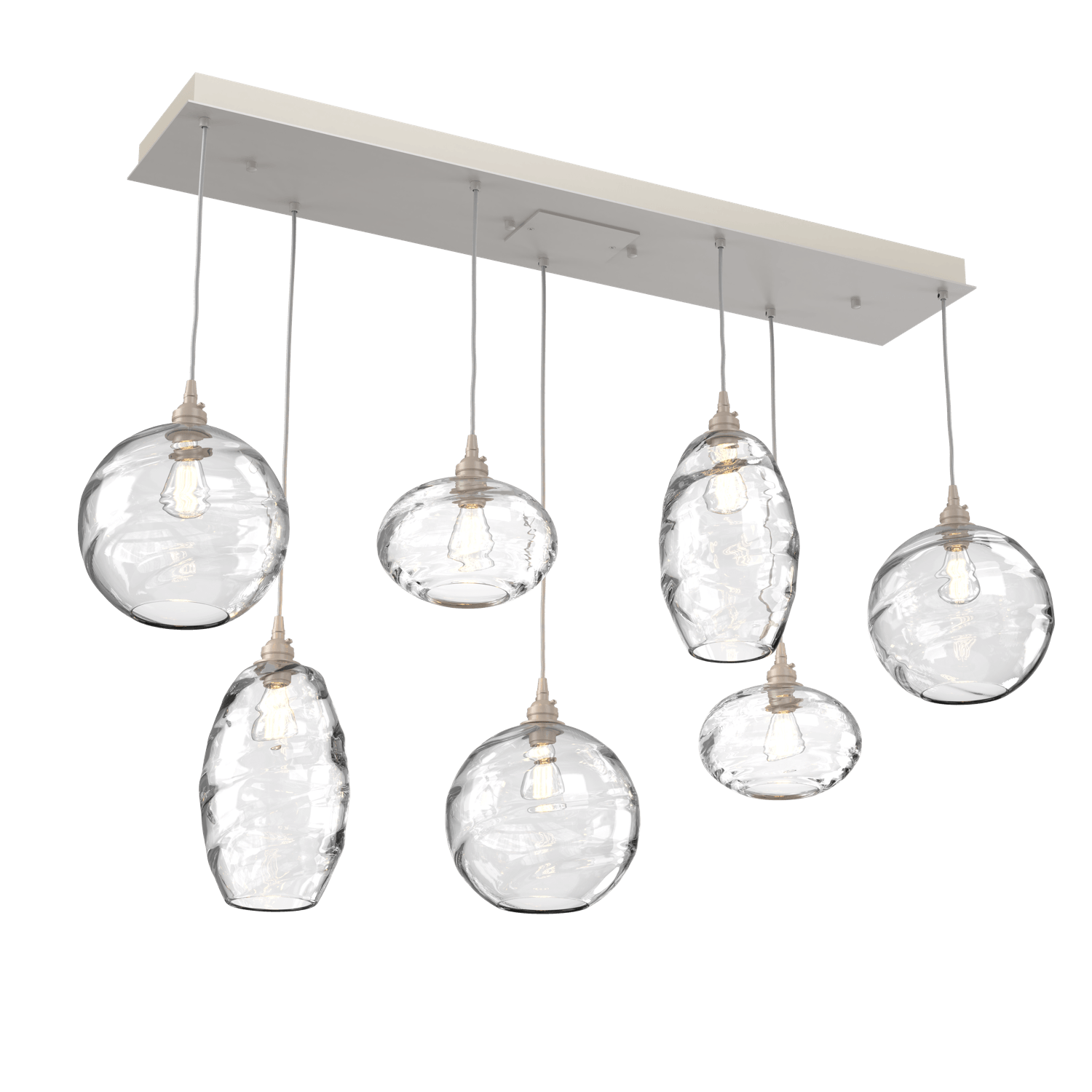 PLB0048-07-BS-OC-Hammerton-Studio-Optic-Blown-Glass-Misto-7-light-linear-pendant-chandelier-with-metallic-beige-silver-finish-and-optic-clear-blown-glass-shades-and-incandescent-lamping