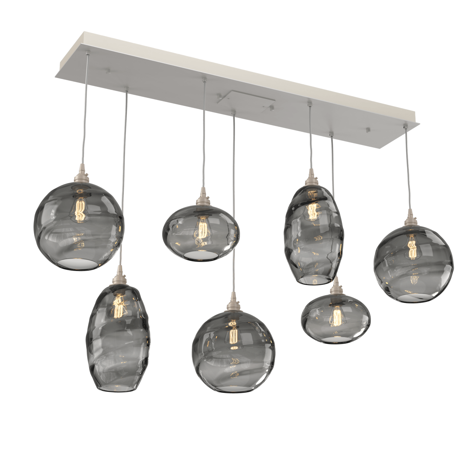 PLB0048-07-BS-OS-Hammerton-Studio-Optic-Blown-Glass-Misto-7-light-linear-pendant-chandelier-with-metallic-beige-silver-finish-and-optic-smoke-blown-glass-shades-and-incandescent-lamping