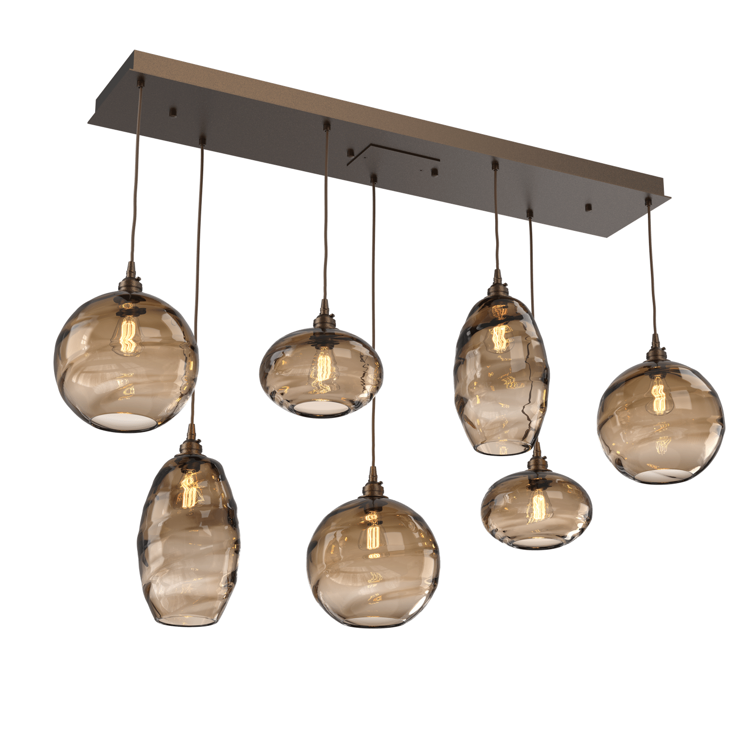 PLB0048-07-FB-OB-Hammerton-Studio-Optic-Blown-Glass-Misto-7-light-linear-pendant-chandelier-with-flat-bronze-finish-and-optic-bronze-blown-glass-shades-and-incandescent-lamping