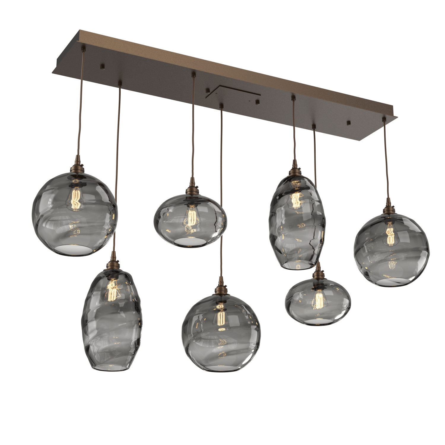 PLB0048-07-FB-OS-Hammerton-Studio-Optic-Blown-Glass-Misto-7-light-linear-pendant-chandelier-with-flat-bronze-finish-and-optic-smoke-blown-glass-shades-and-incandescent-lamping