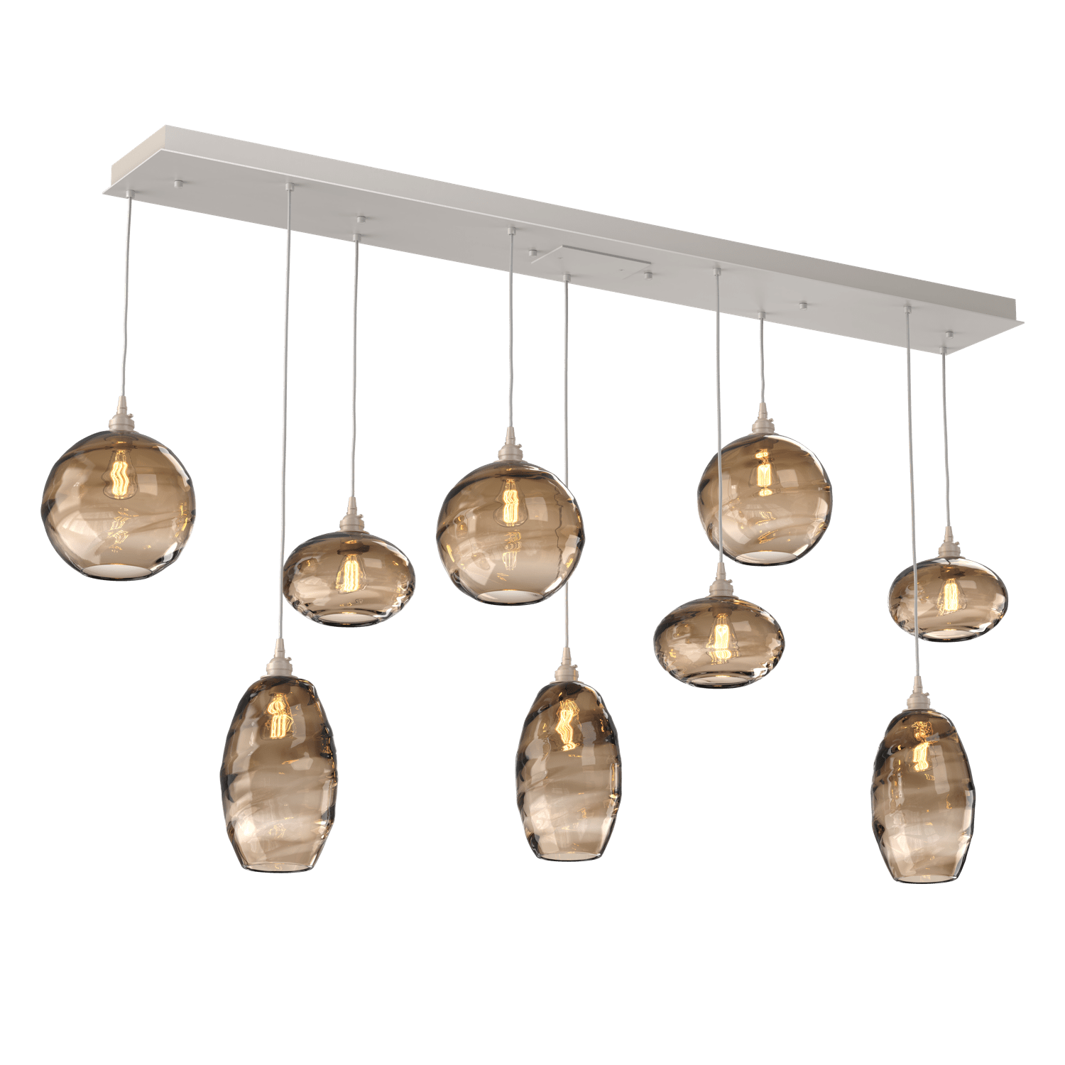 PLB0048-09-BS-OB-Hammerton-Studio-Optic-Blown-Glass-Misto-9-light-linear-pendant-chandelier-with-metallic-beige-silver-finish-and-optic-bronze-blown-glass-shades-and-incandescent-lamping