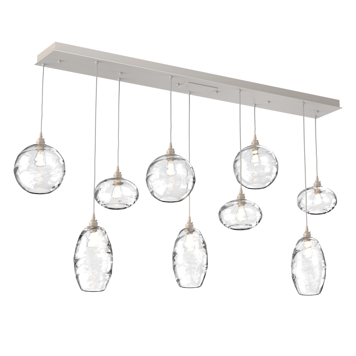 PLB0048-09-BS-OC-Hammerton-Studio-Optic-Blown-Glass-Misto-9-light-linear-pendant-chandelier-with-metallic-beige-silver-finish-and-optic-clear-blown-glass-shades-and-incandescent-lamping