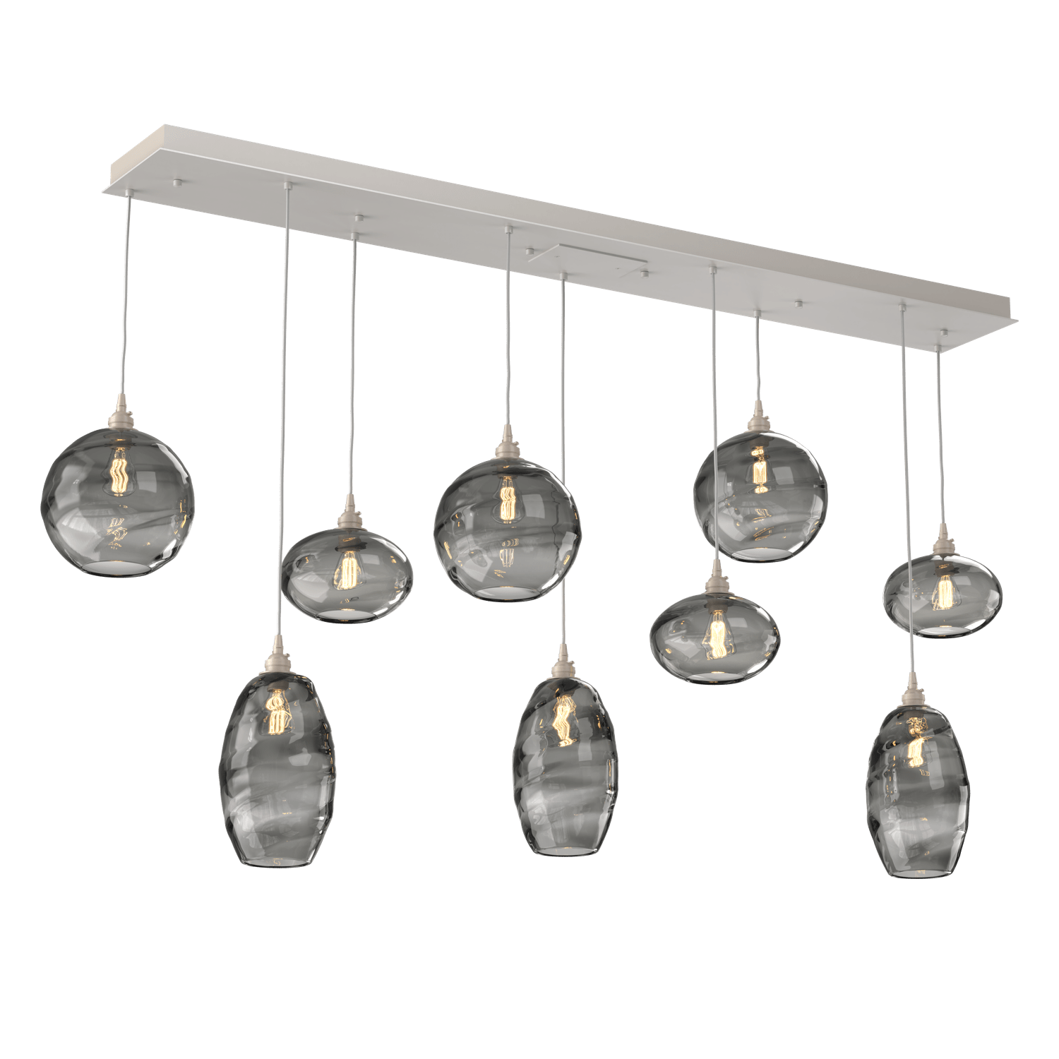 PLB0048-09-BS-OS-Hammerton-Studio-Optic-Blown-Glass-Misto-9-light-linear-pendant-chandelier-with-metallic-beige-silver-finish-and-optic-smoke-blown-glass-shades-and-incandescent-lamping