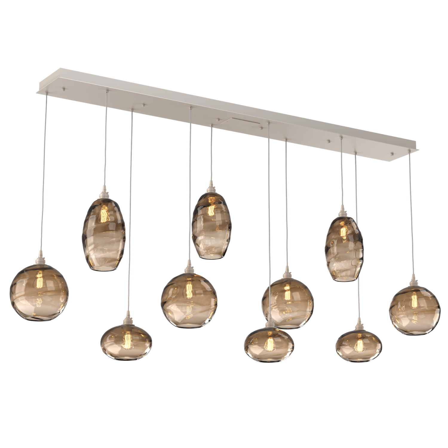 PLB0048-10-BS-OB-Hammerton-Studio-Optic-Blown-Glass-Misto-10-light-linear-pendant-chandelier-with-metallic-beige-silver-finish-and-optic-bronze-blown-glass-shades-and-incandescent-lamping