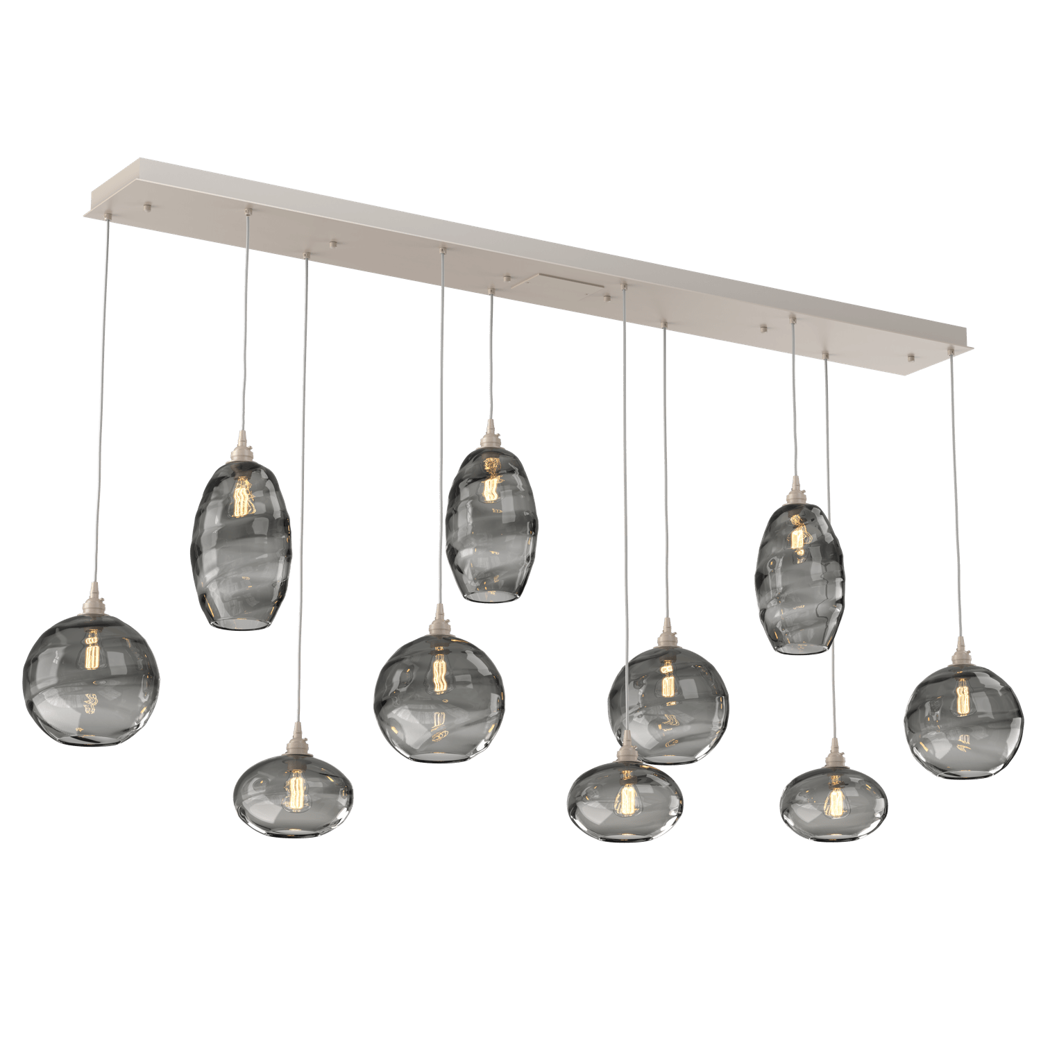 PLB0048-10-BS-OS-Hammerton-Studio-Optic-Blown-Glass-Misto-10-light-linear-pendant-chandelier-with-metallic-beige-silver-finish-and-optic-smoke-blown-glass-shades-and-incandescent-lamping