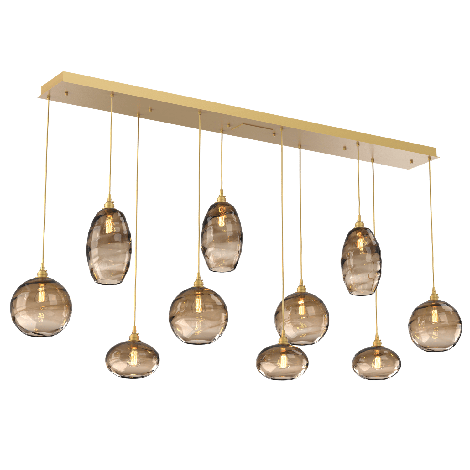 PLB0048-10-GB-OB-Hammerton-Studio-Optic-Blown-Glass-Misto-10-light-linear-pendant-chandelier-with-gilded-brass-finish-and-optic-bronze-blown-glass-shades-and-incandescent-lamping