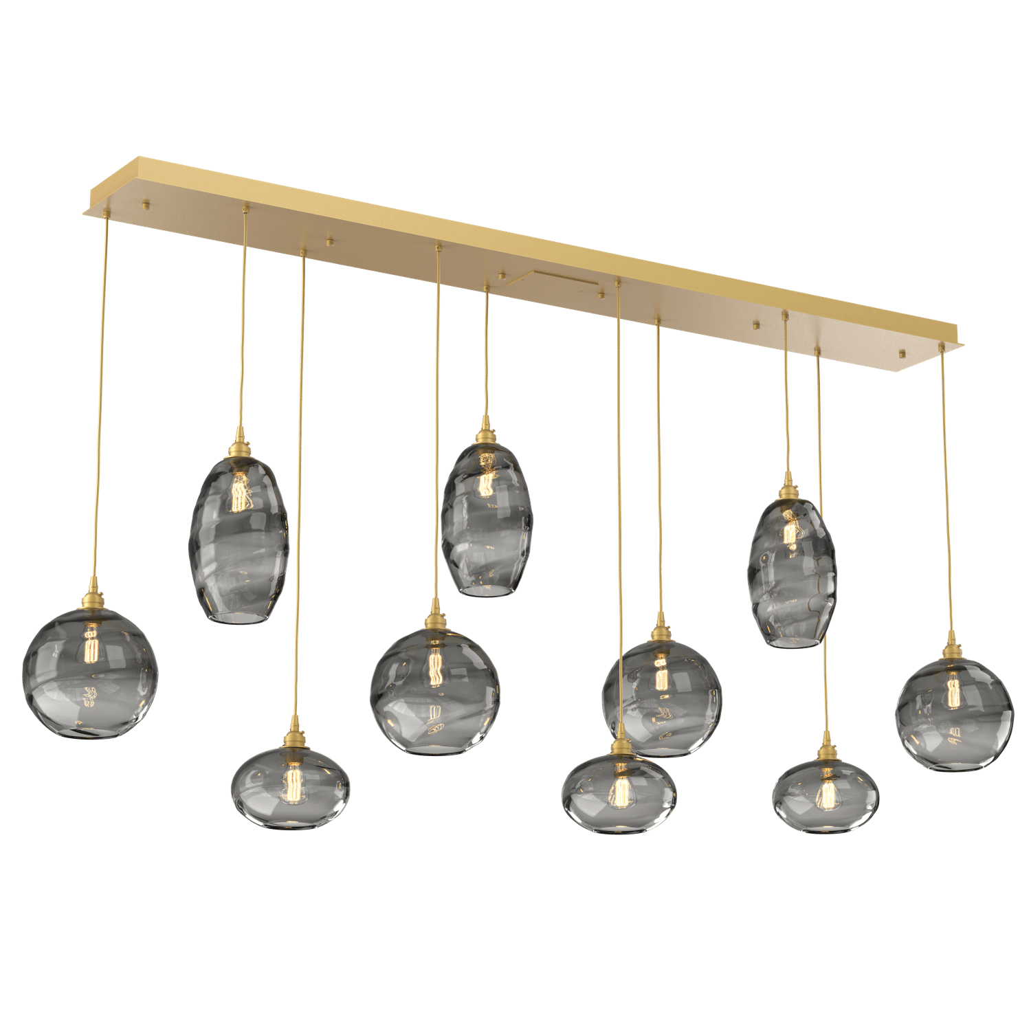 PLB0048-10-GB-OS-Hammerton-Studio-Optic-Blown-Glass-Misto-10-light-linear-pendant-chandelier-with-gilded-brass-finish-and-optic-smoke-blown-glass-shades-and-incandescent-lamping